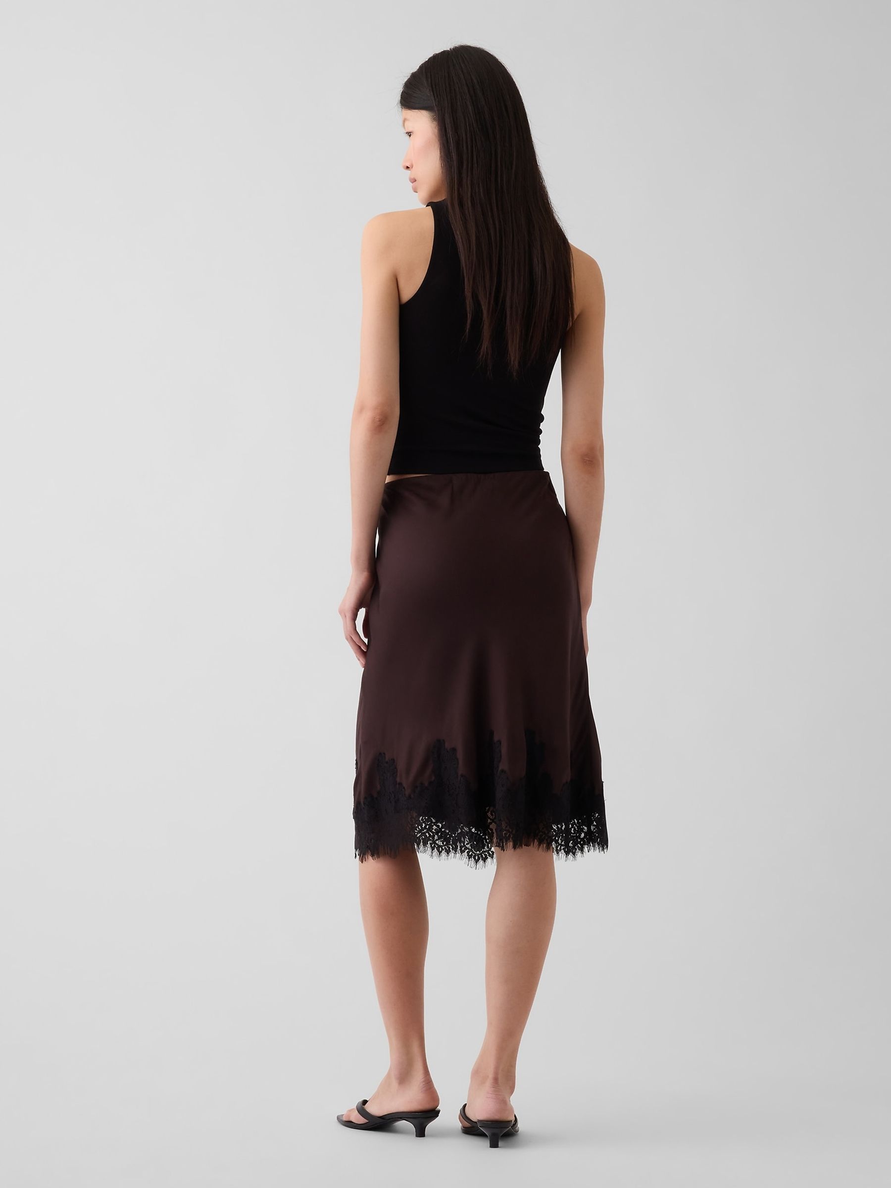 Black Lace-Hem Easy Knee-Length Skirt - Image 2 of 4 Black Lace-Hem Easy Knee-Length Skirt - Image 2 of 4