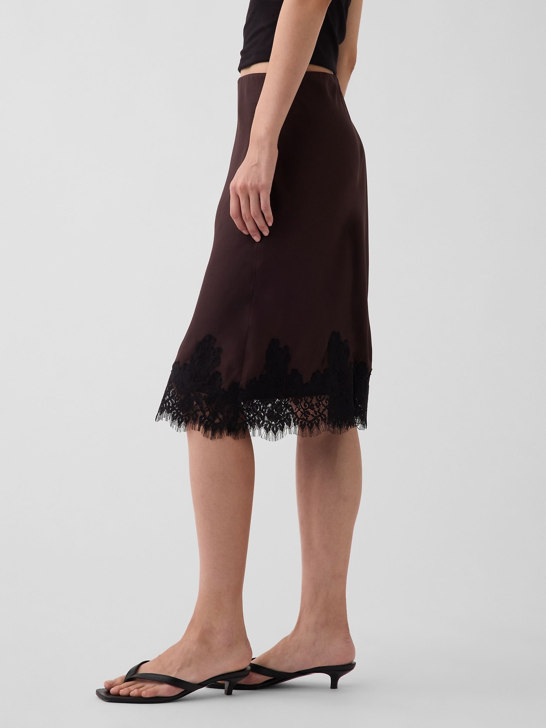 Black Lace-Hem Easy Knee-Length Skirt - Image 3 of 4