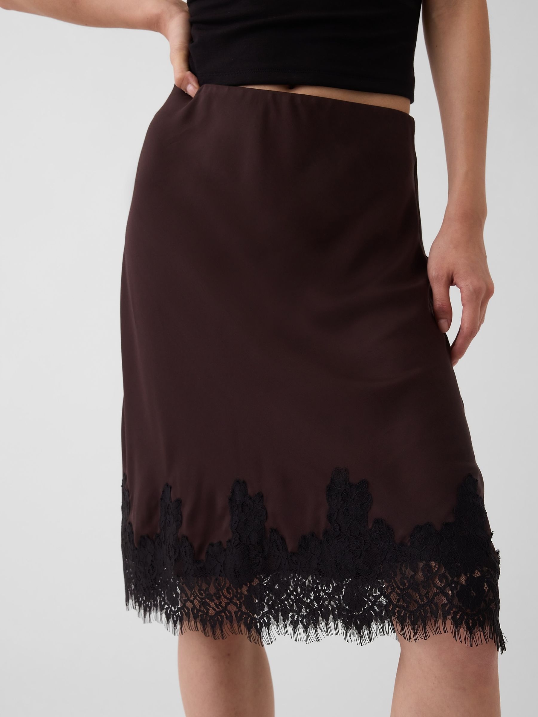 Black Lace-Hem Easy Knee-Length Skirt - Image 4 of 4