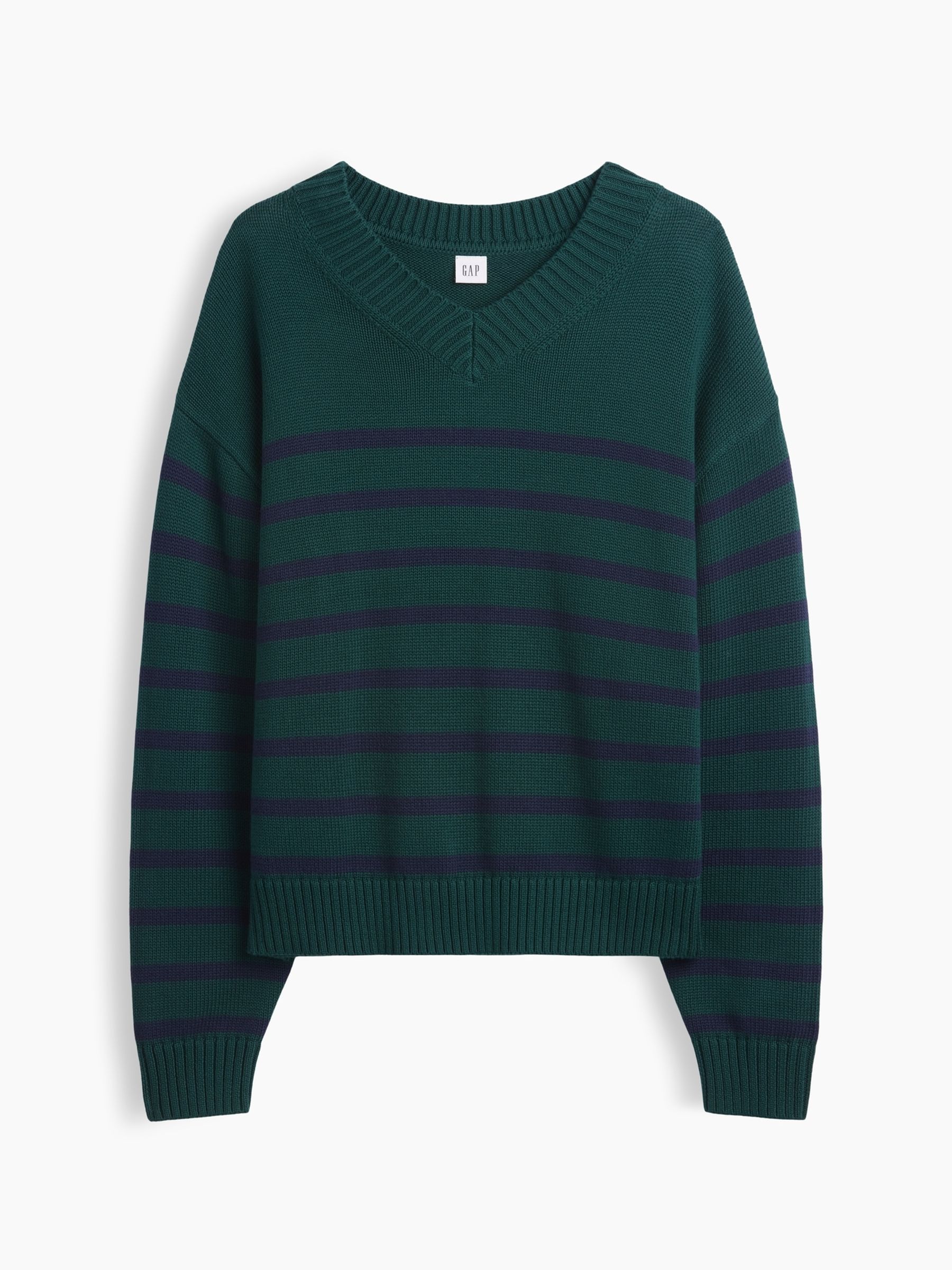 Green Stripe Oversized V-Neck Jumper - Image 4 of 5
