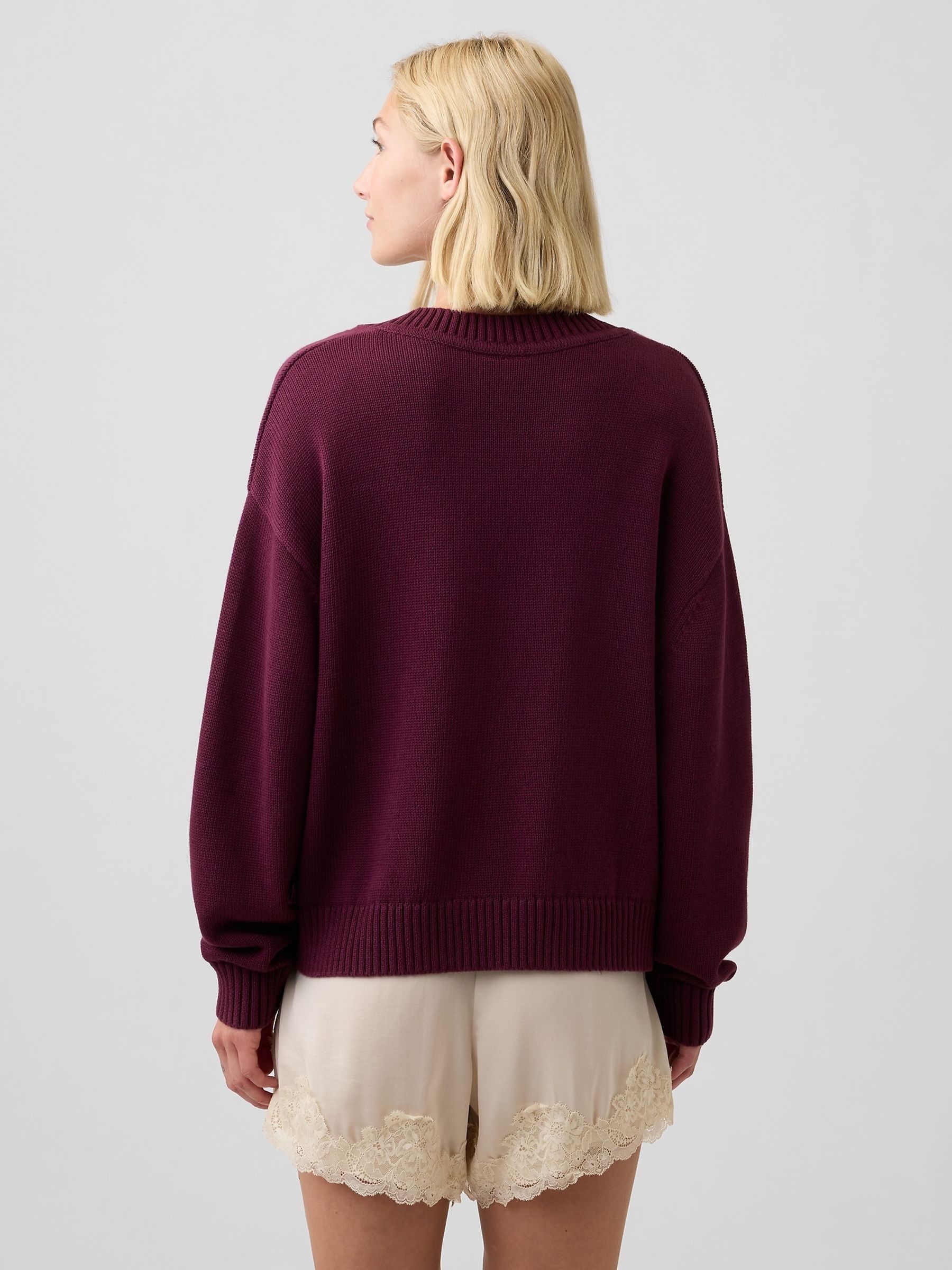 Burgundy Red Oversized V-Neck Jumper - Image 2 of 5