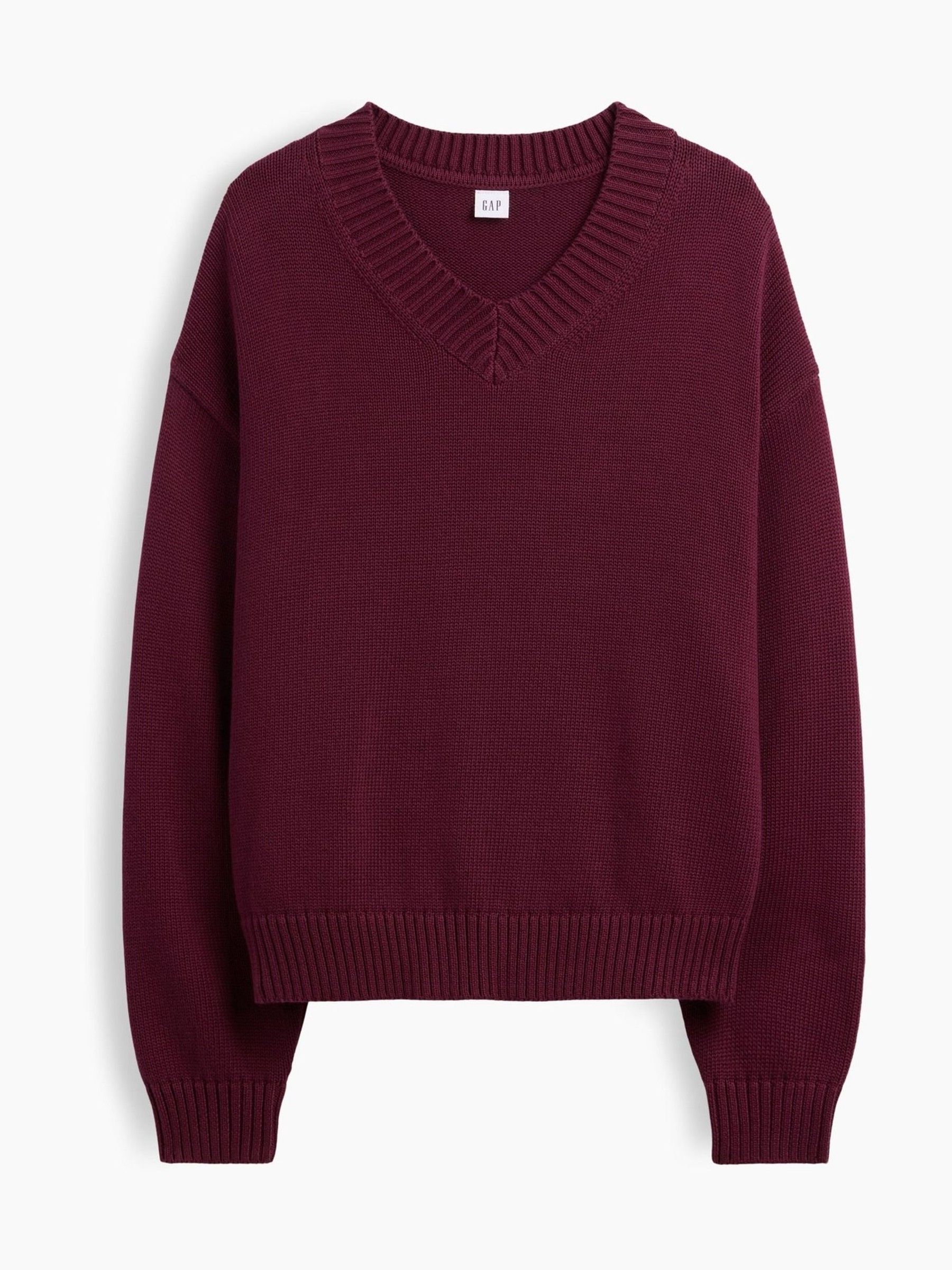 Burgundy Red Oversized V-Neck Jumper - Image 4 of 5