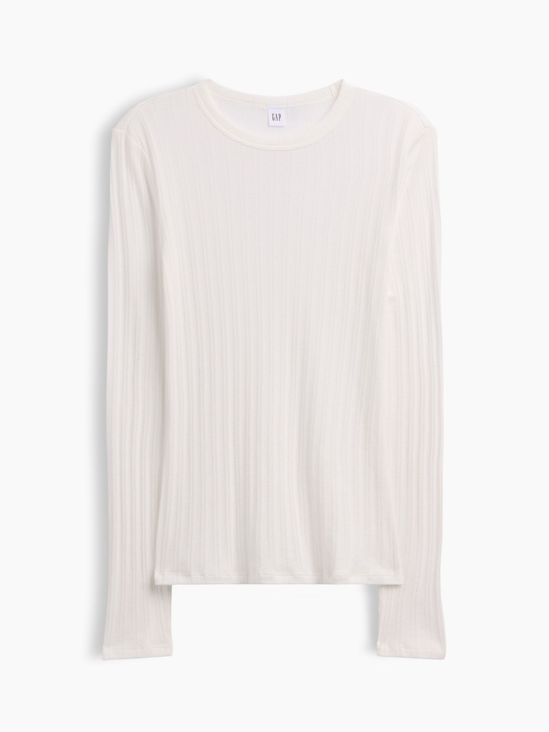 White Essential Ribbed Pointelle Long Sleeve T-Shirt - Image 5 of 5 White Essential Ribbed Pointelle Long Sleeve T-Shirt - Image 5 of 5