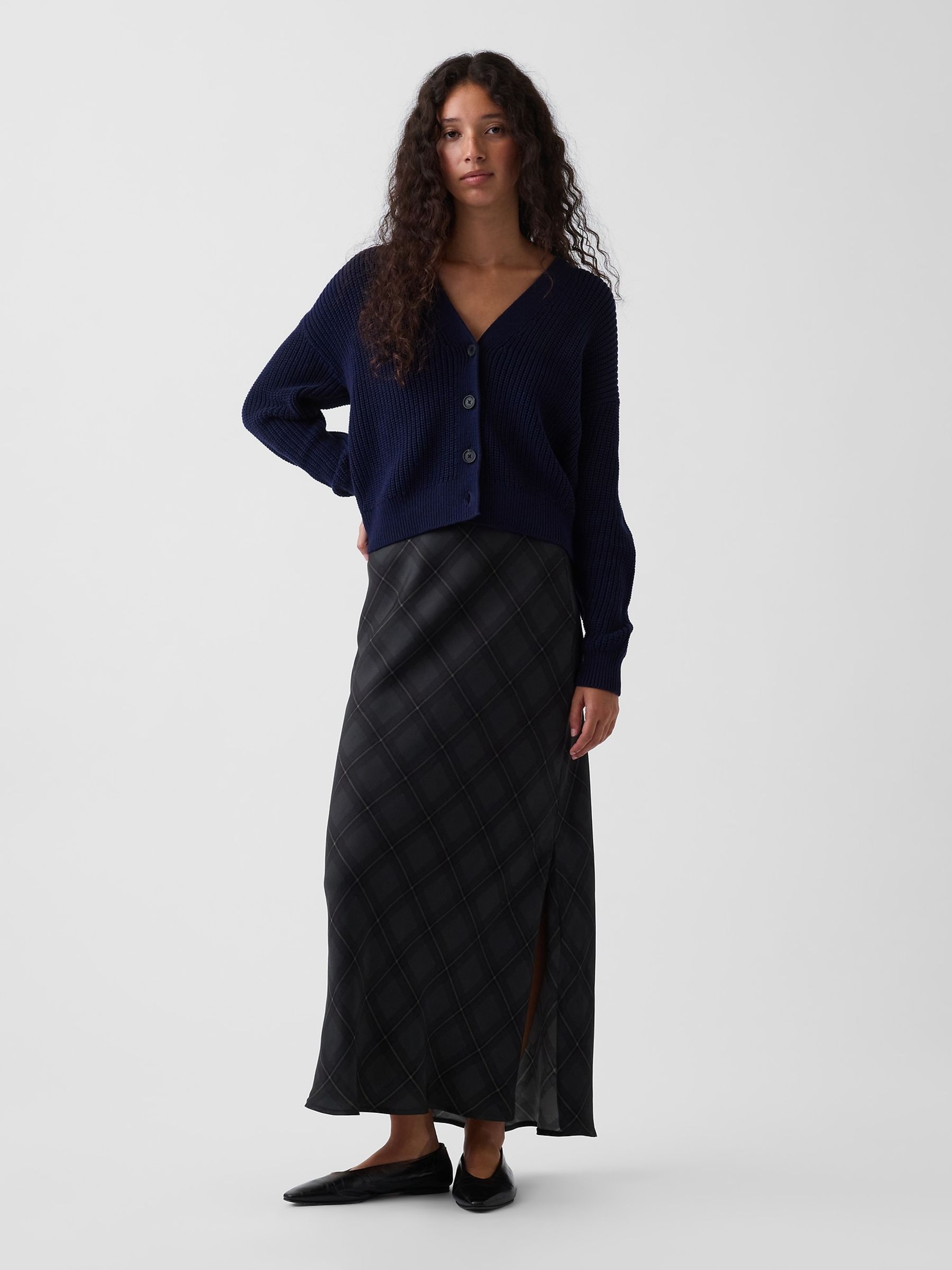 Blue Check Maxi Slip Skirt - Image 1 of 4