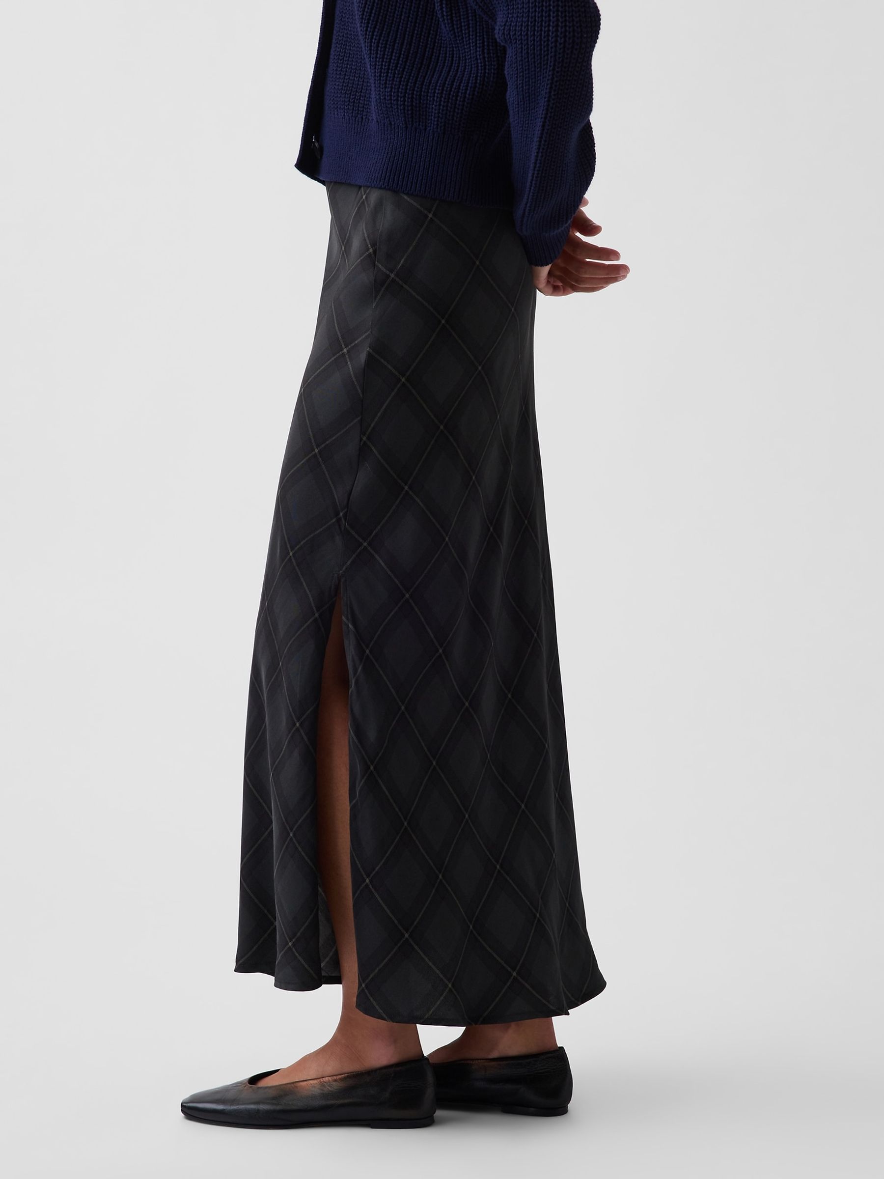 Blue Check Maxi Slip Skirt - Image 3 of 4