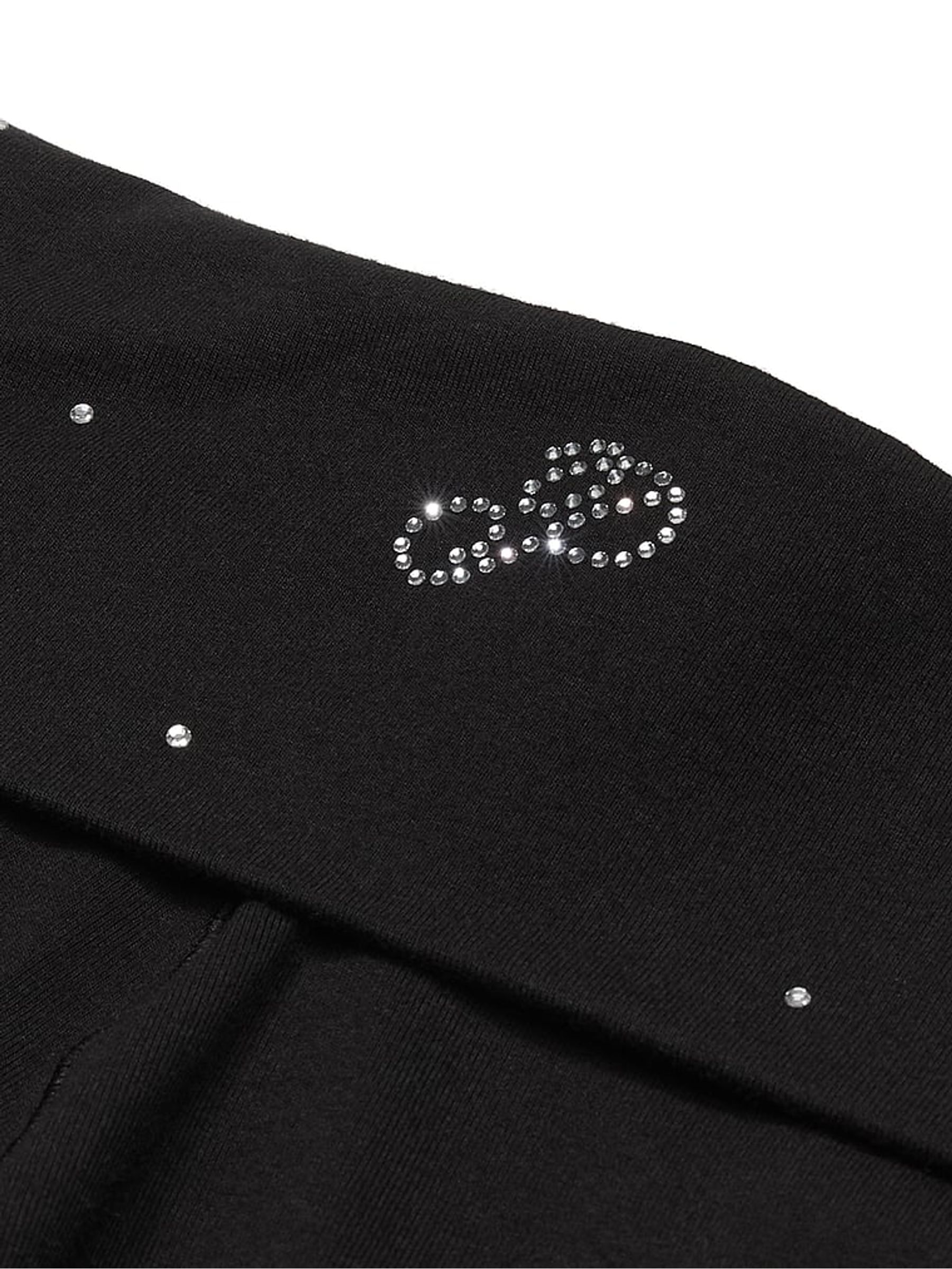 Black Diamante Cotton Foldover Flare Leggings - Image 2 of 2