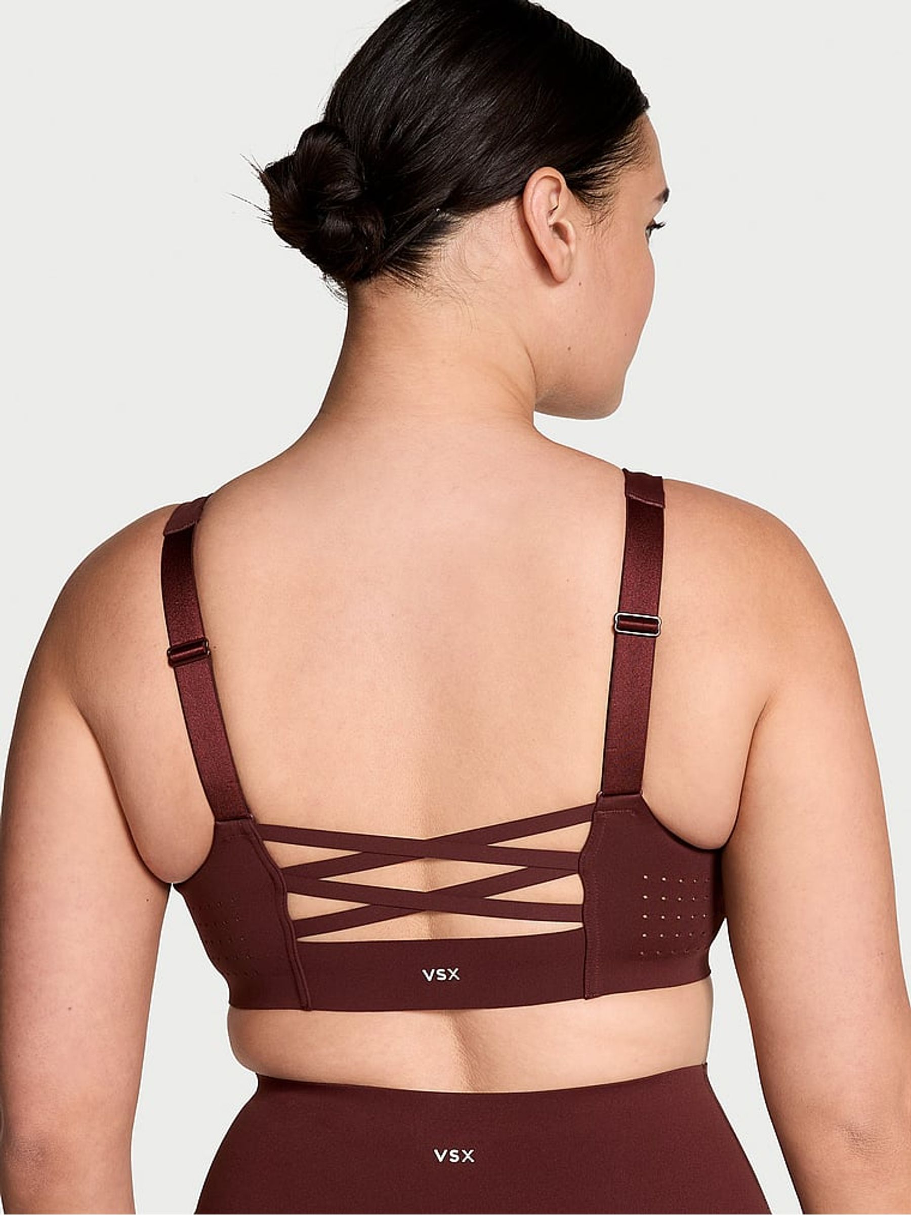 Burgundy Brown Strappy Back Front Close Featherweight Max High Support Sports Bra - Image 2 of 5