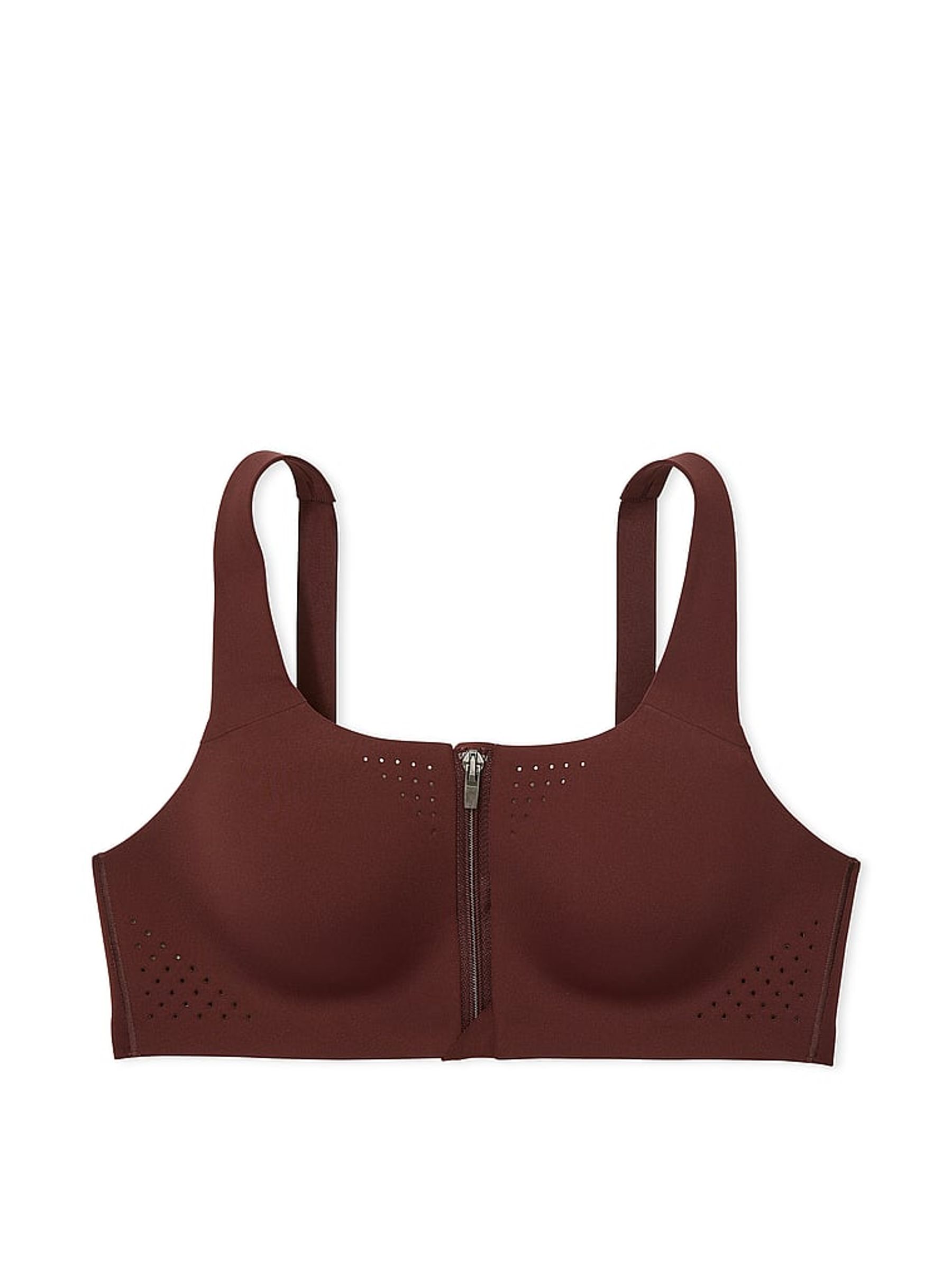 Burgundy Brown Strappy Back Front Close Featherweight Max High Support Sports Bra - Image 3 of 5