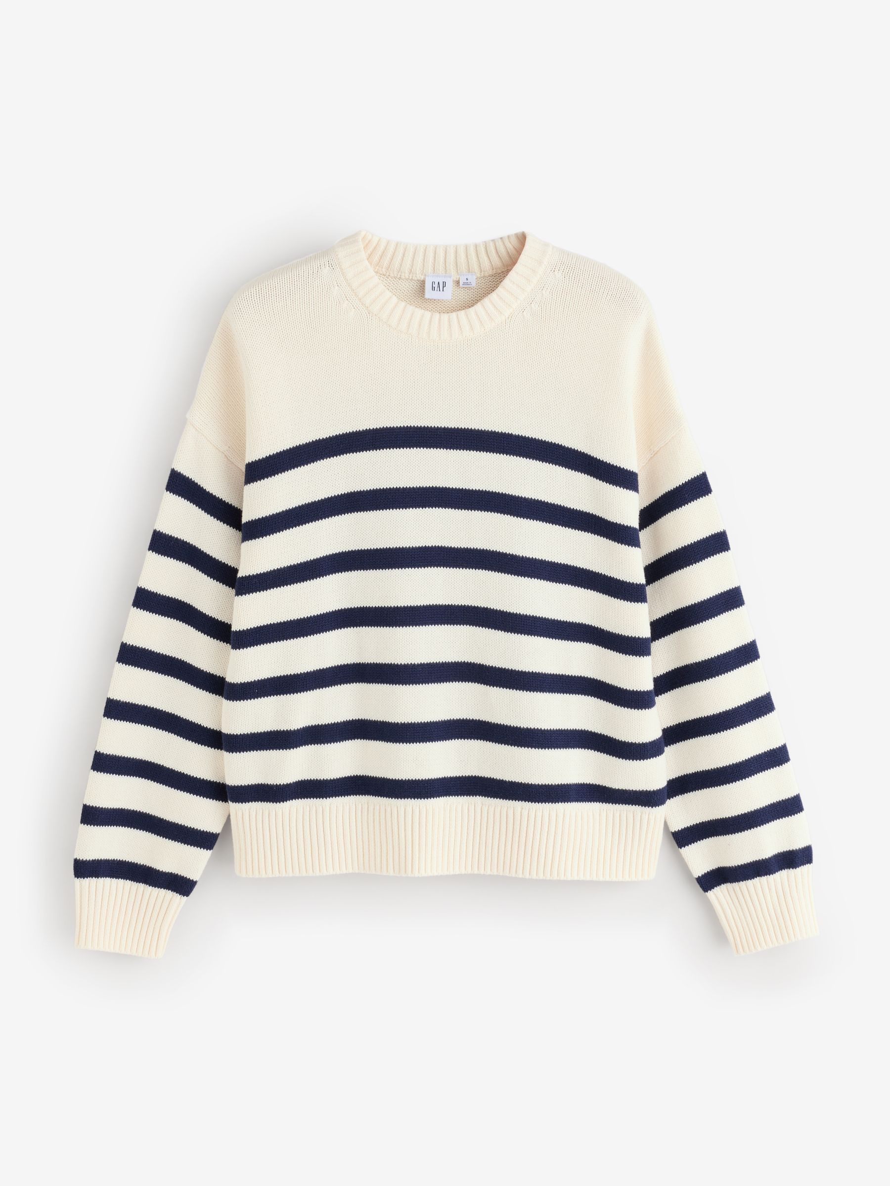White/Navy Stripe Relaxed Crew Neck Jumper - Image 1 of 5