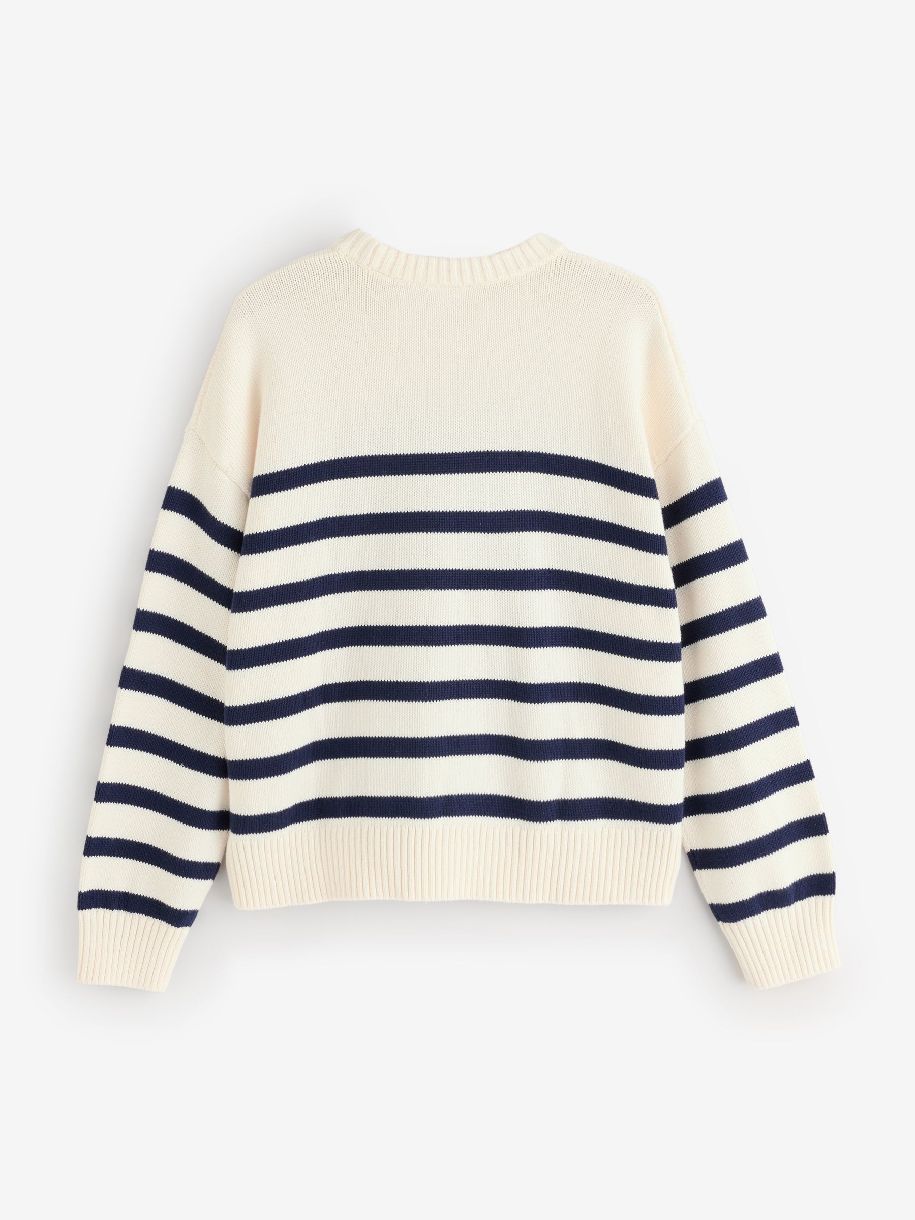 White/Navy Stripe Relaxed Crew Neck Jumper - Image 2 of 5