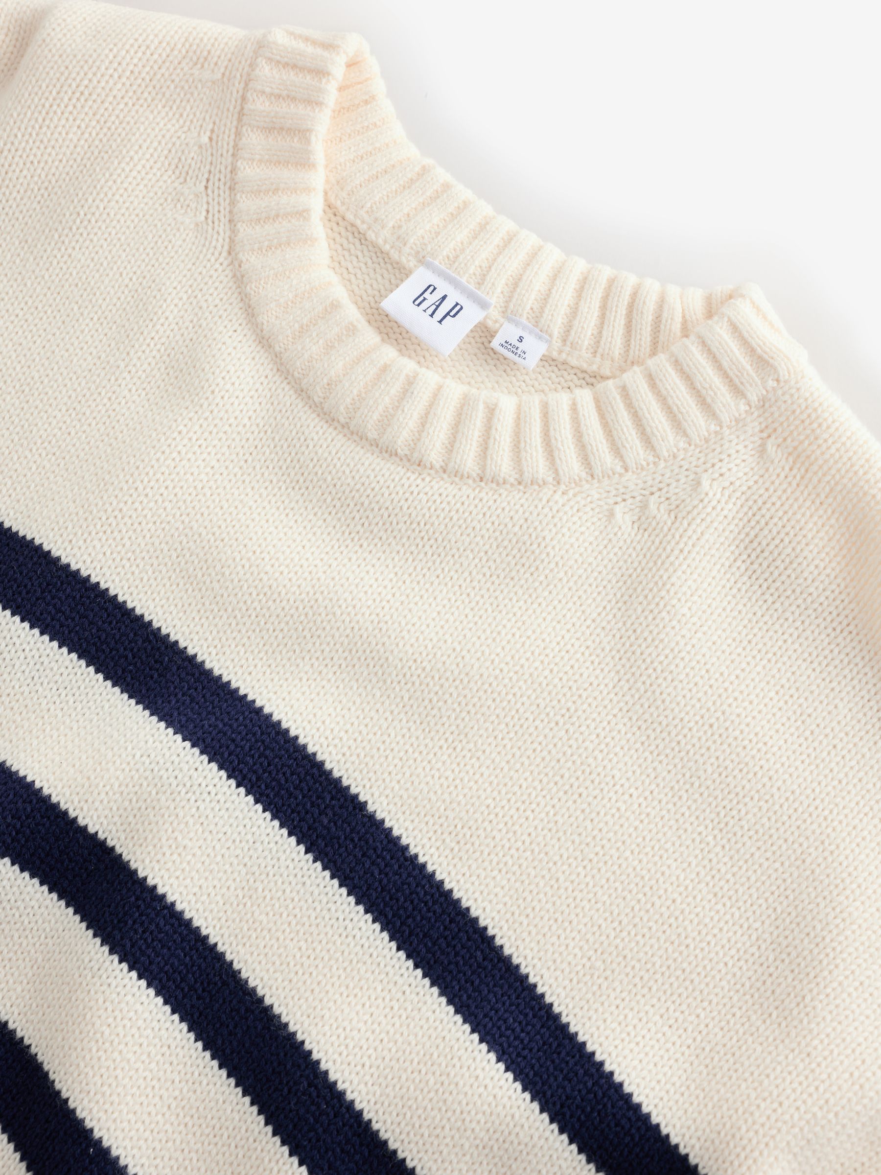 White/Navy Stripe Relaxed Crew Neck Jumper - Image 3 of 5