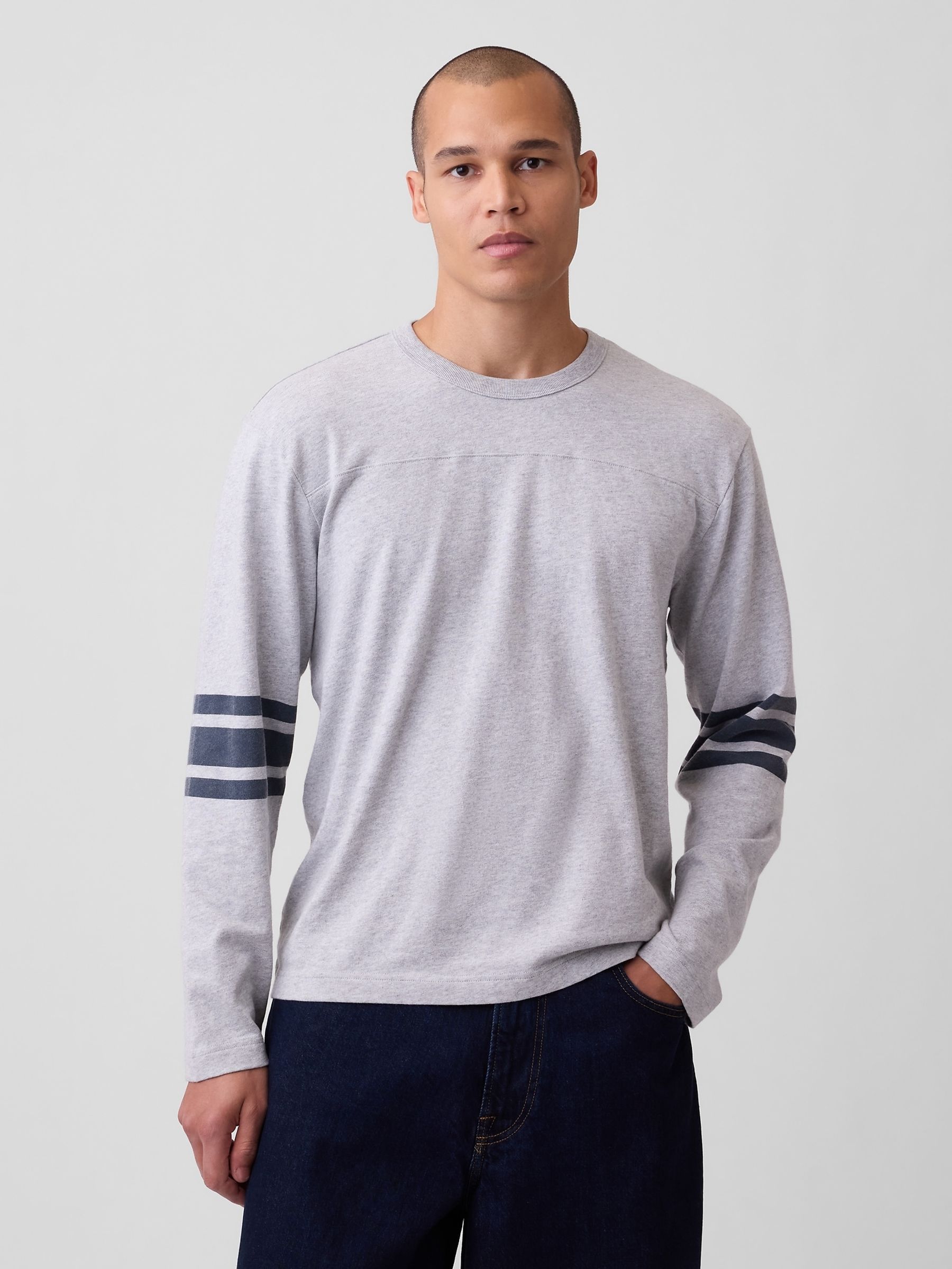 Grey Heavyweight Varsity Long Sleeve T-Shirt - Image 1 of 4