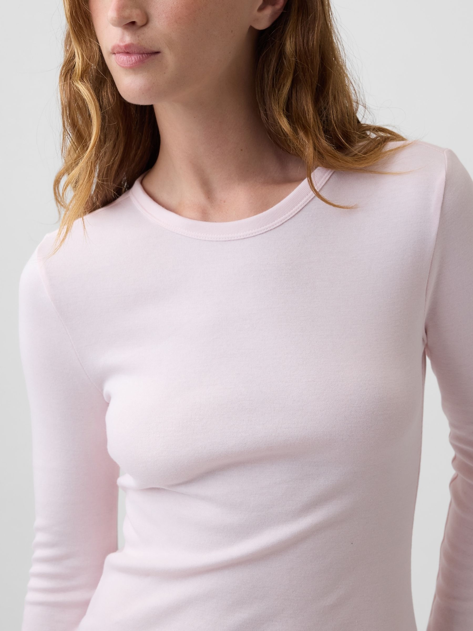 Light Pink Modern Ribbed Long Sleeve T-Shirt - Image 3 of 3