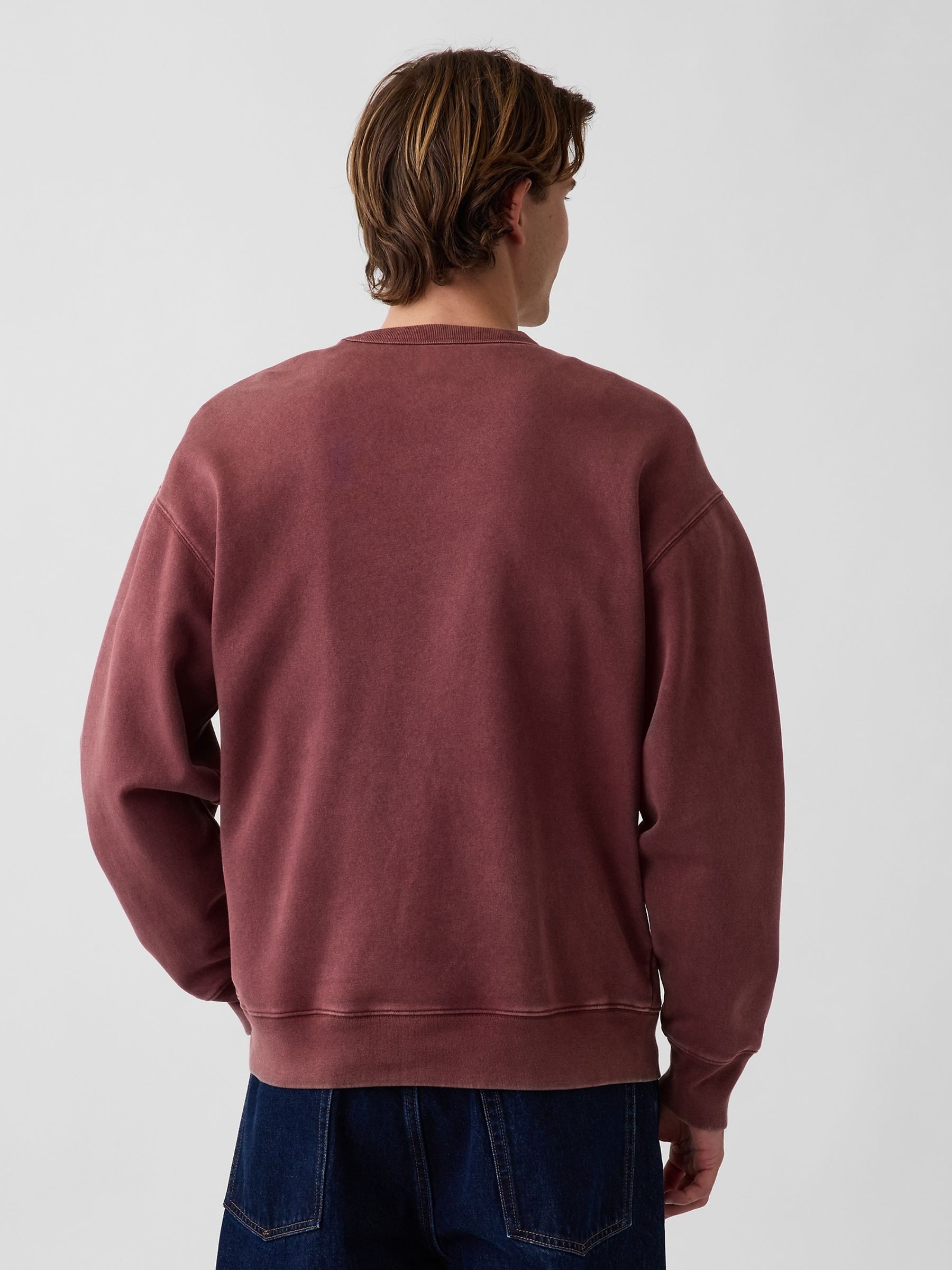 Brown Boxy Washed-Fleece Crew Neck Sweatshirt - Image 2 of 3