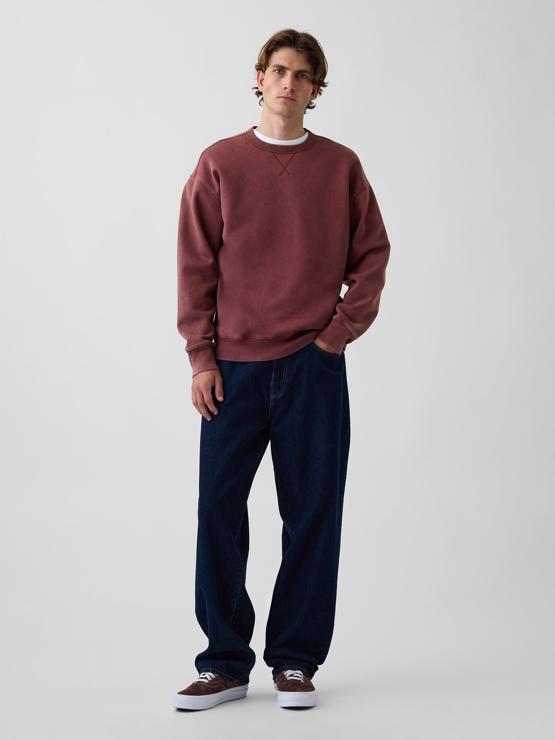 Brown Boxy Washed-Fleece Crew Neck Sweatshirt - Image 3 of 3