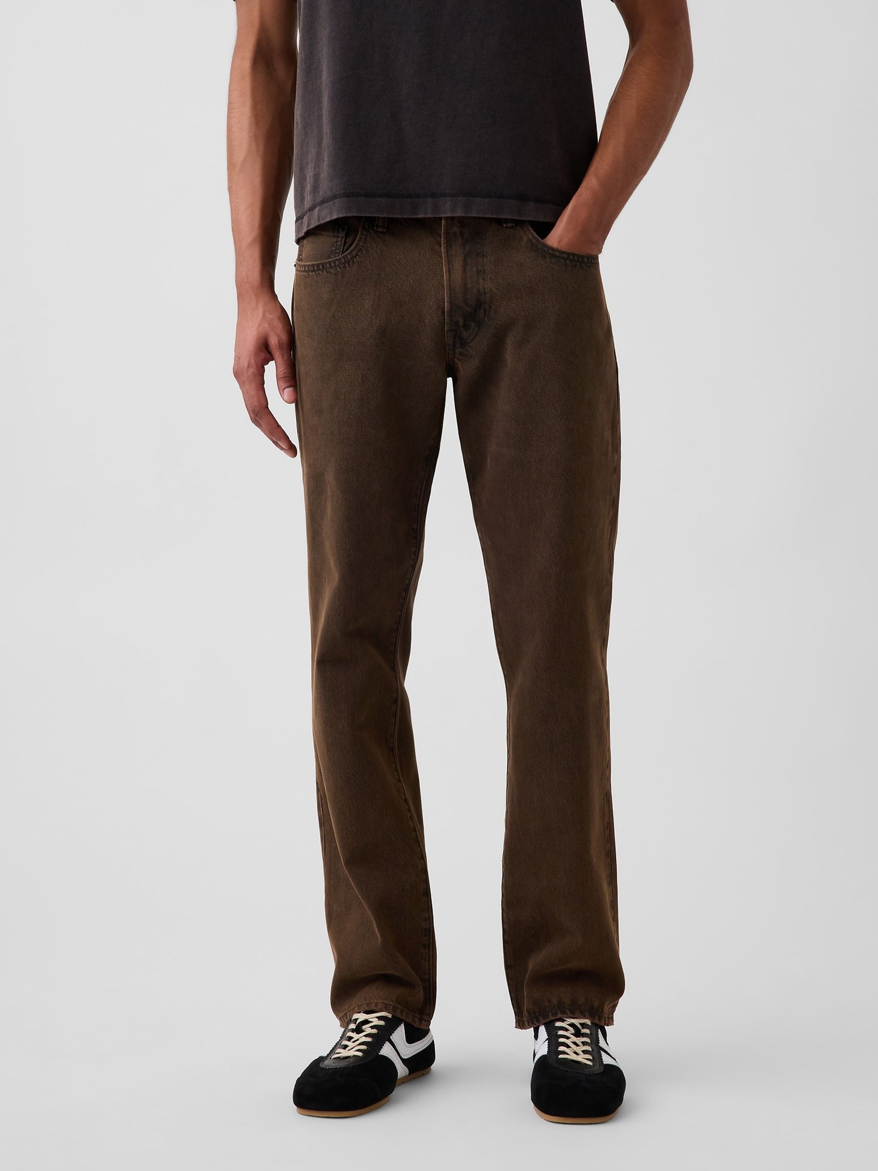 Brown Canvas Relaxed Straight Jeans - Image 1 of 6
