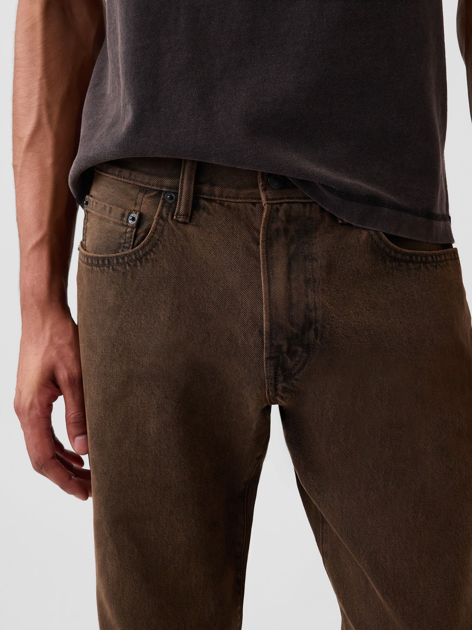 Brown Canvas Relaxed Straight Jeans - Image 3 of 6