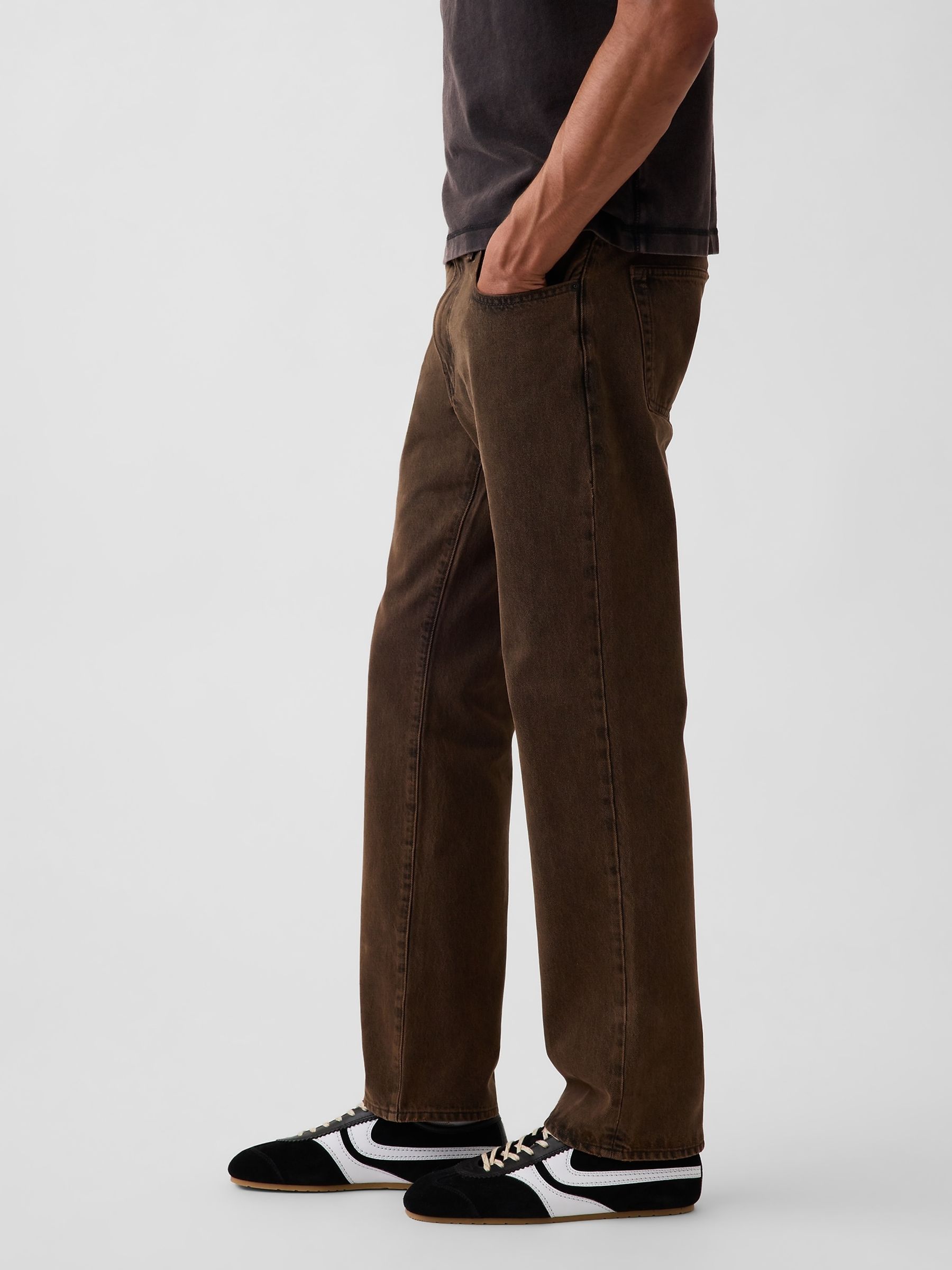 Brown Canvas Relaxed Straight Jeans - Image 4 of 6