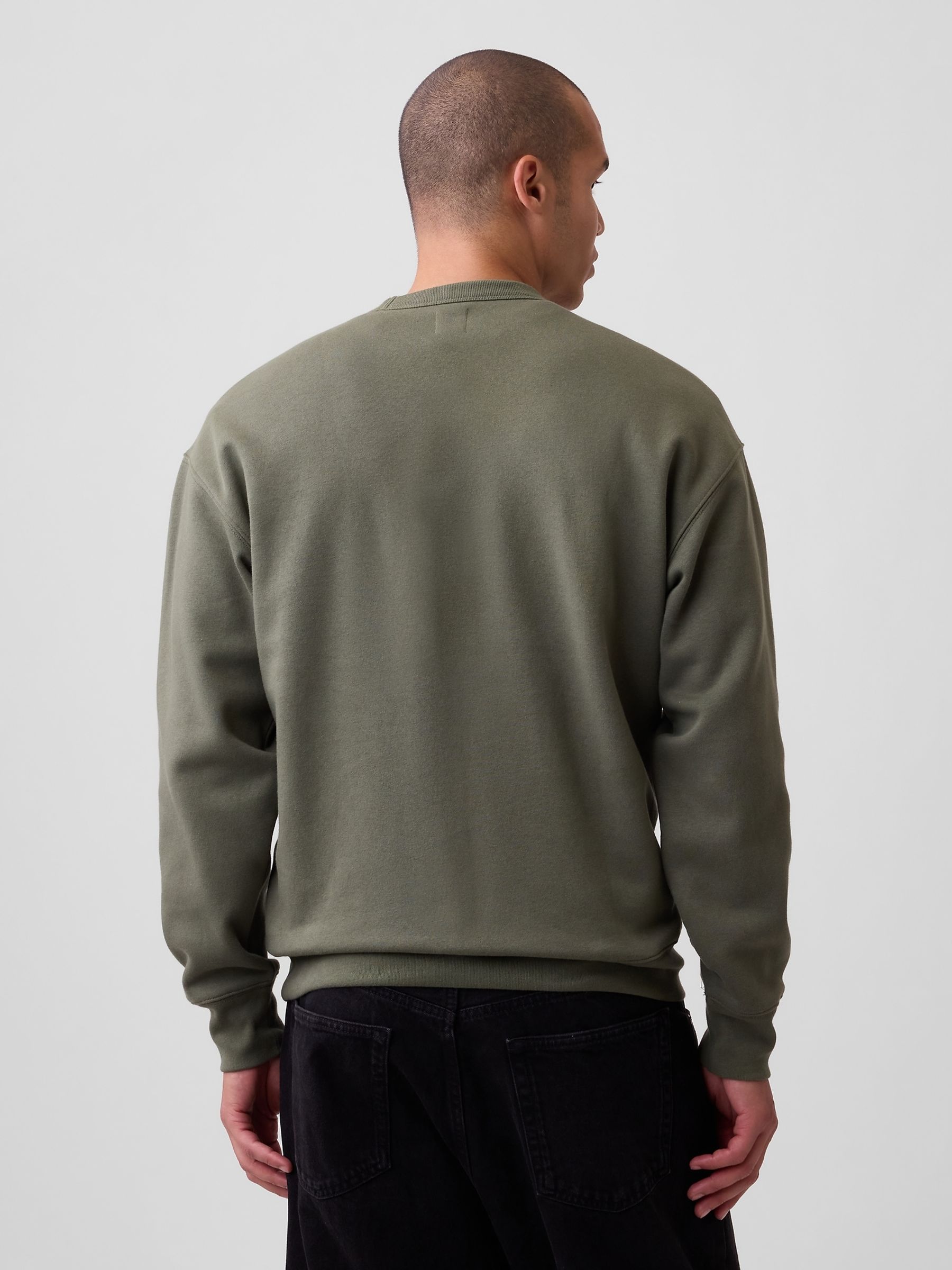 Green Boxy Washed-Fleece Crew Neck Sweatshirt - Image 2 of 3