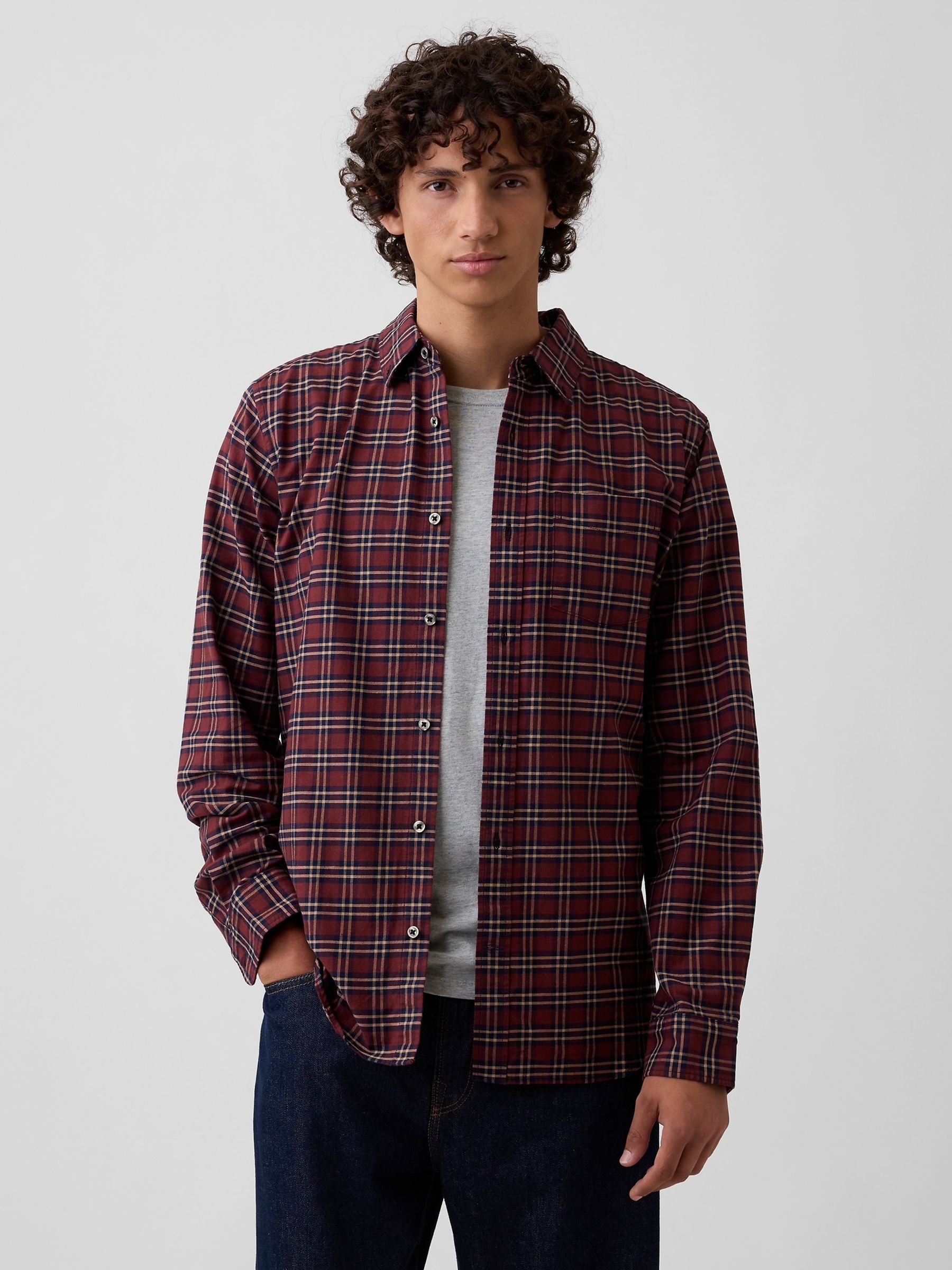 Burgundy Check Oxford Shirt in Standard Fit - Image 1 of 5