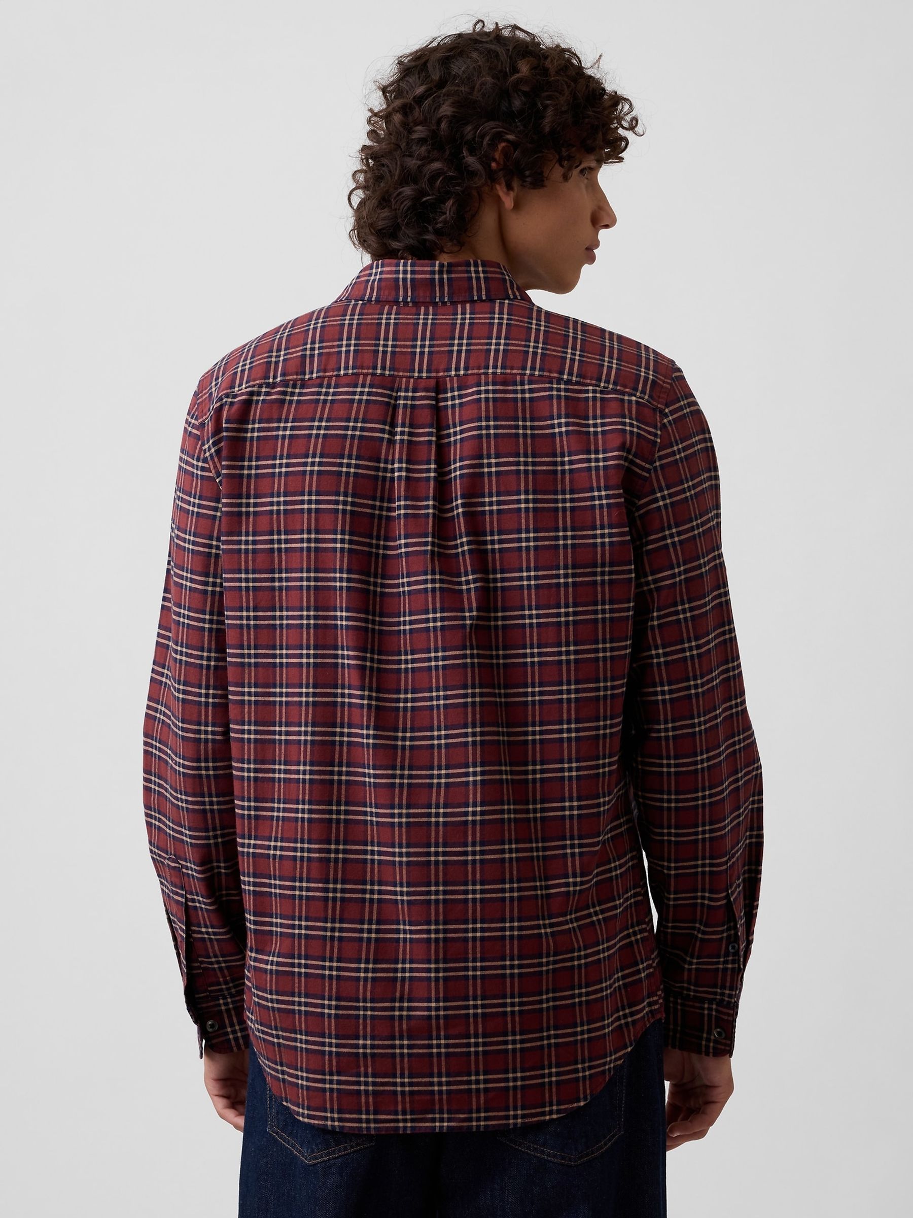 Burgundy Check Oxford Shirt in Standard Fit - Image 2 of 5