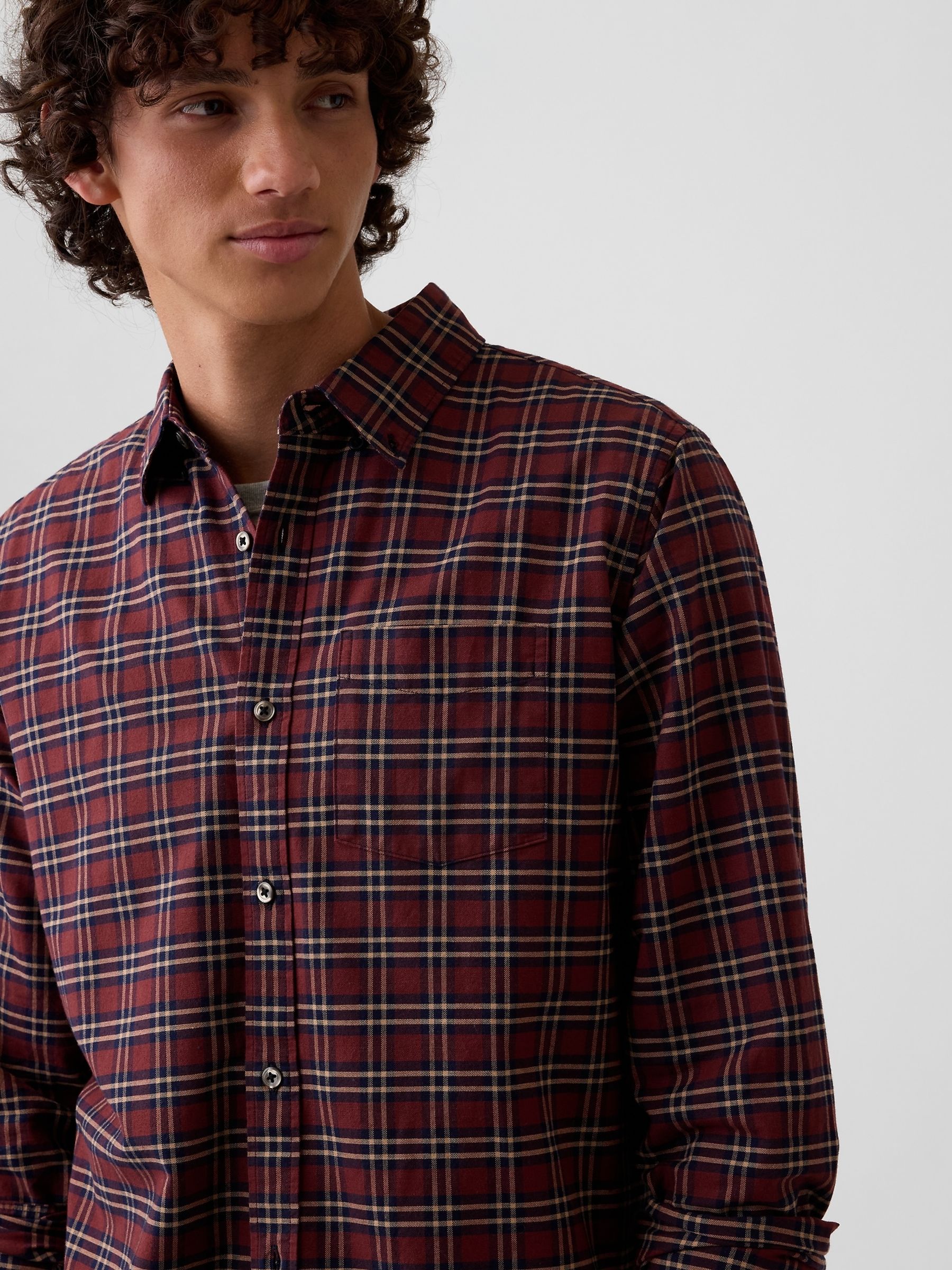 Burgundy Check Oxford Shirt in Standard Fit - Image 4 of 5