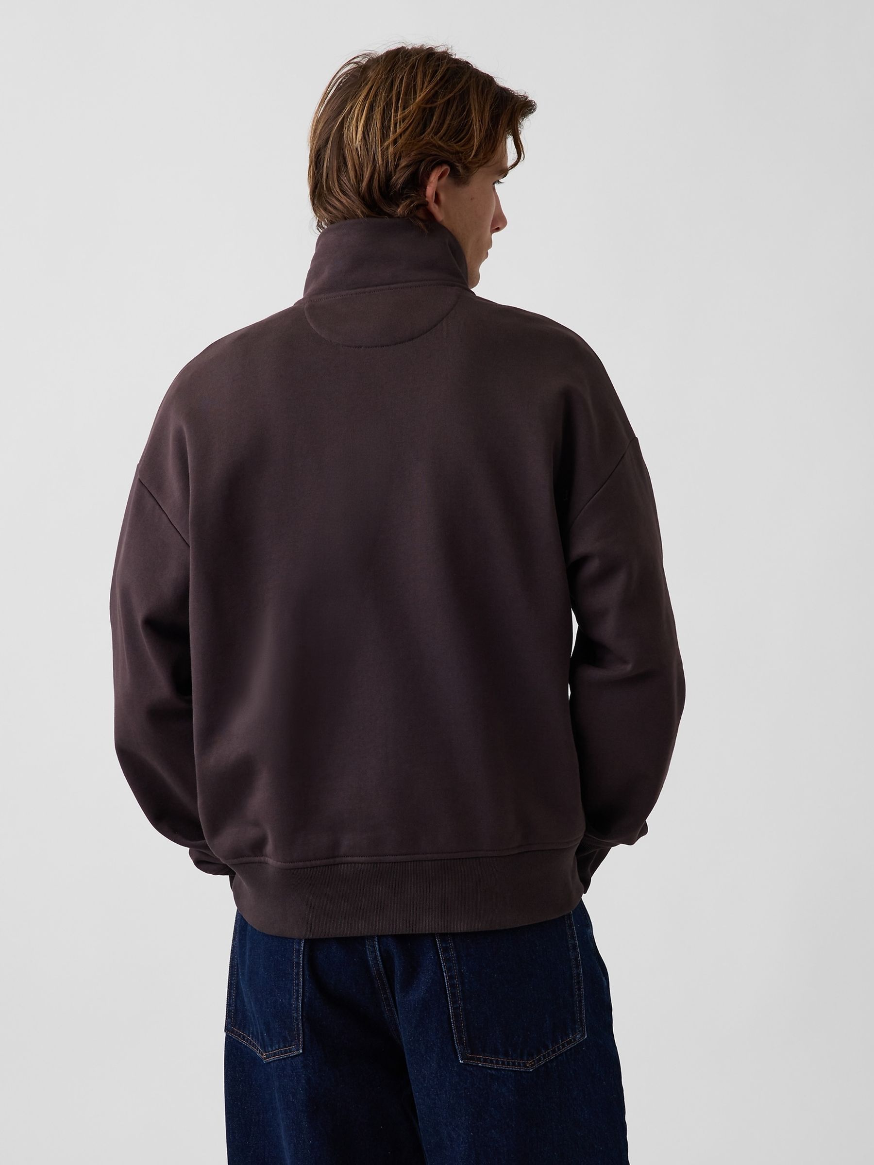 Brown Heavyweight Oversized Quarter-Zip Pullover Sweatshirt - Image 2 of 4 Brown Heavyweight Oversized Quarter-Zip Pullover Sweatshirt - Image 2 of 4