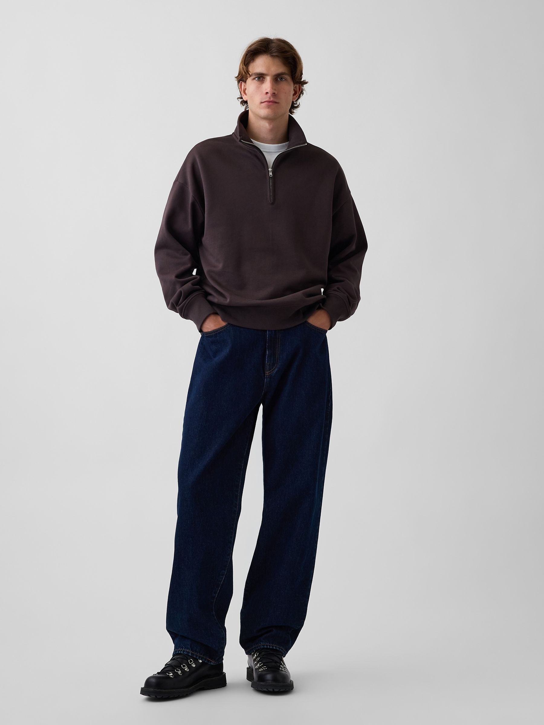 Brown Heavyweight Oversized Quarter-Zip Pullover Sweatshirt - Image 3 of 4