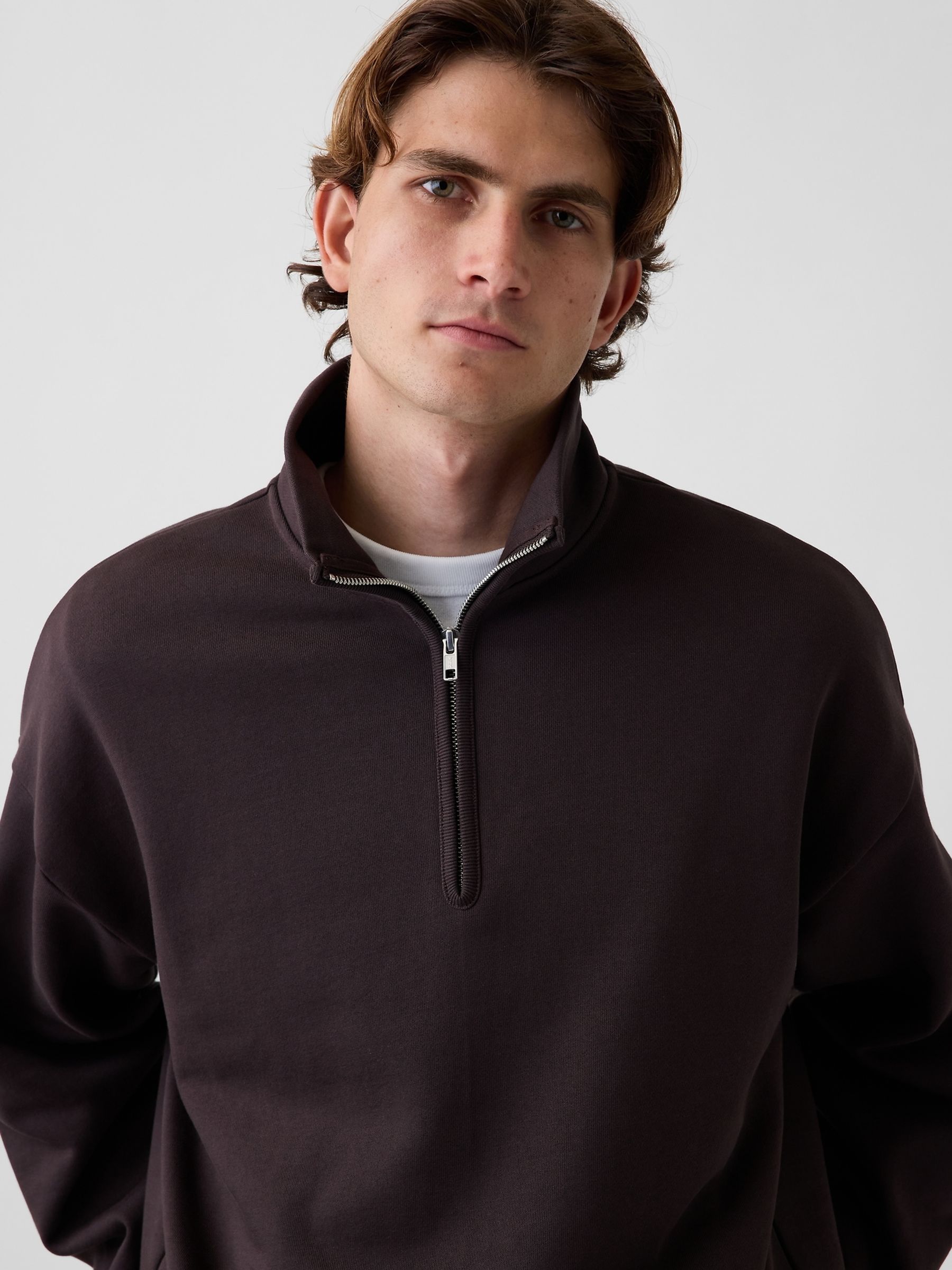 Brown Heavyweight Oversized Quarter-Zip Pullover Sweatshirt - Image 4 of 4 Brown Heavyweight Oversized Quarter-Zip Pullover Sweatshirt - Image 4 of 4