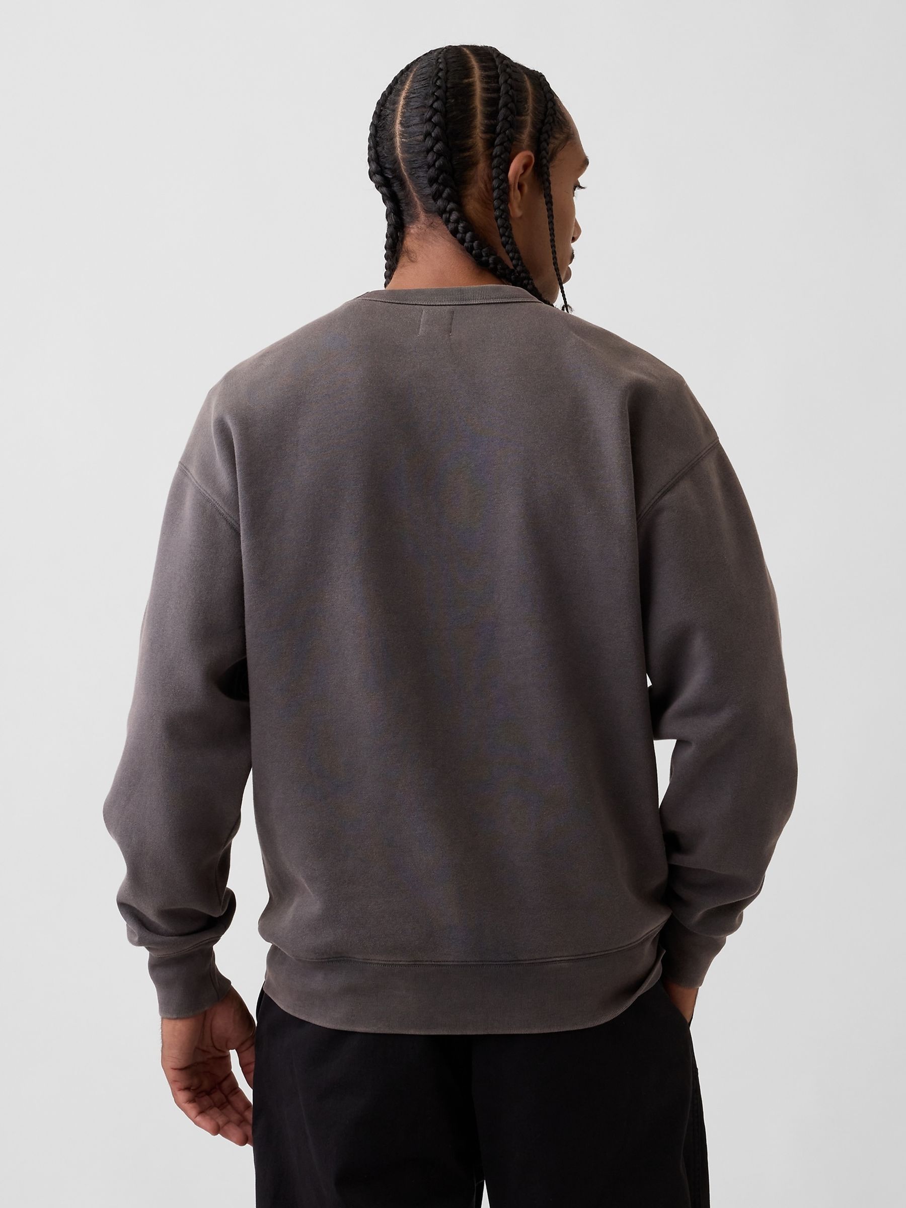 Charcoal Boxy Washed-Fleece Crew Neck Sweatshirt - Image 2 of 4