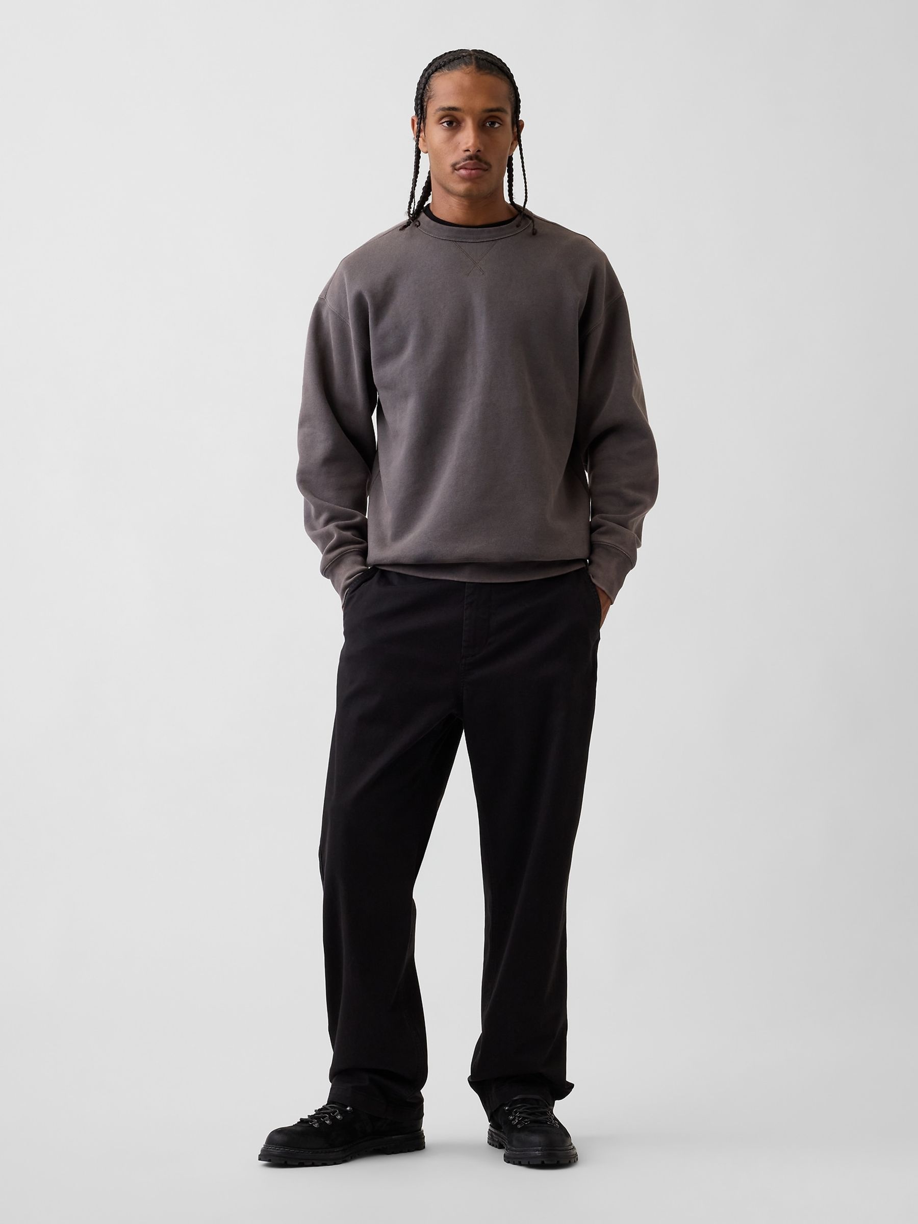 Charcoal Boxy Washed-Fleece Crew Neck Sweatshirt - Image 3 of 4