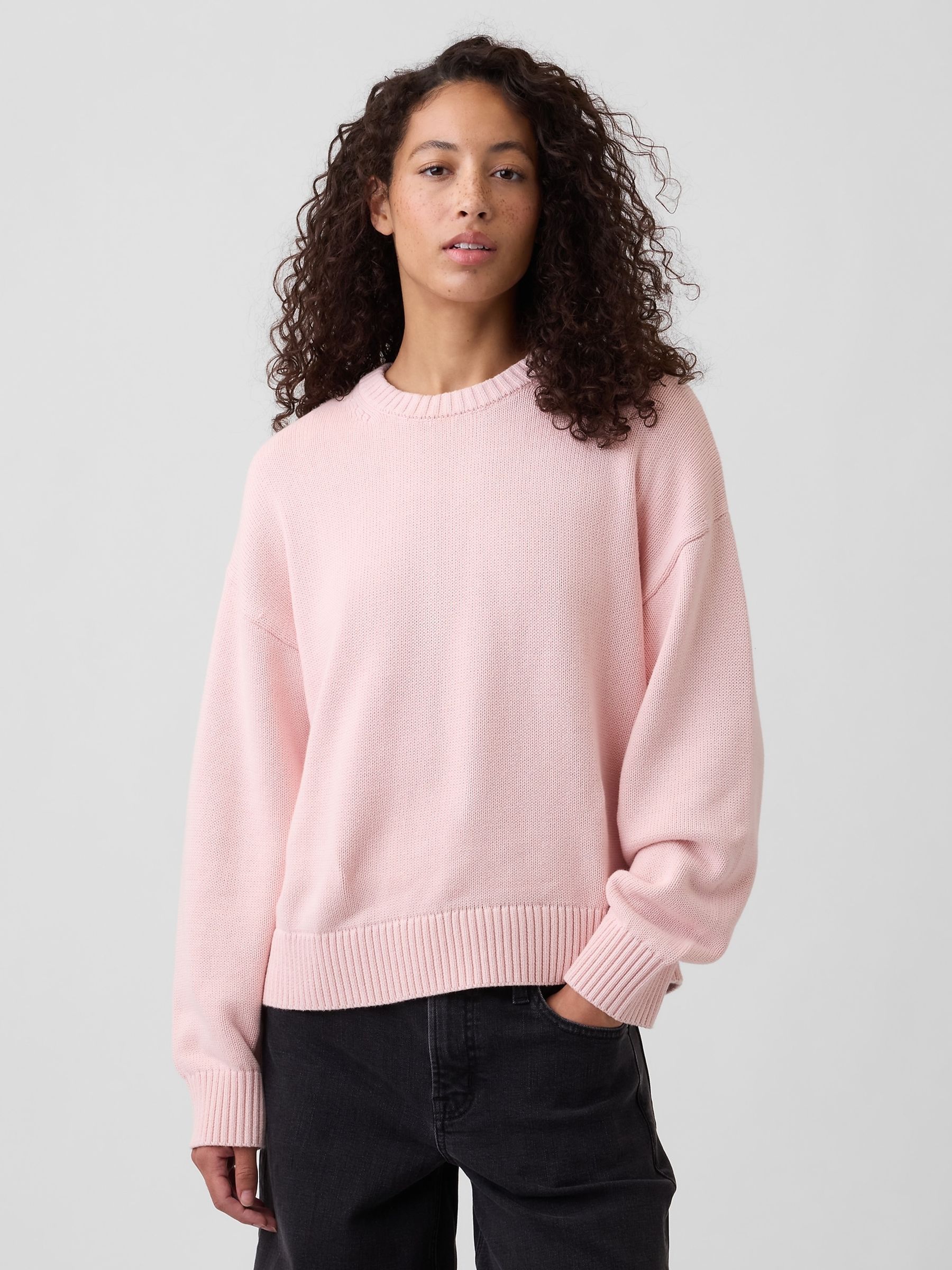 Pink Relaxed Crew Neck Jumper - Image 1 of 4 Pink Relaxed Crew Neck Jumper - Image 1 of 4