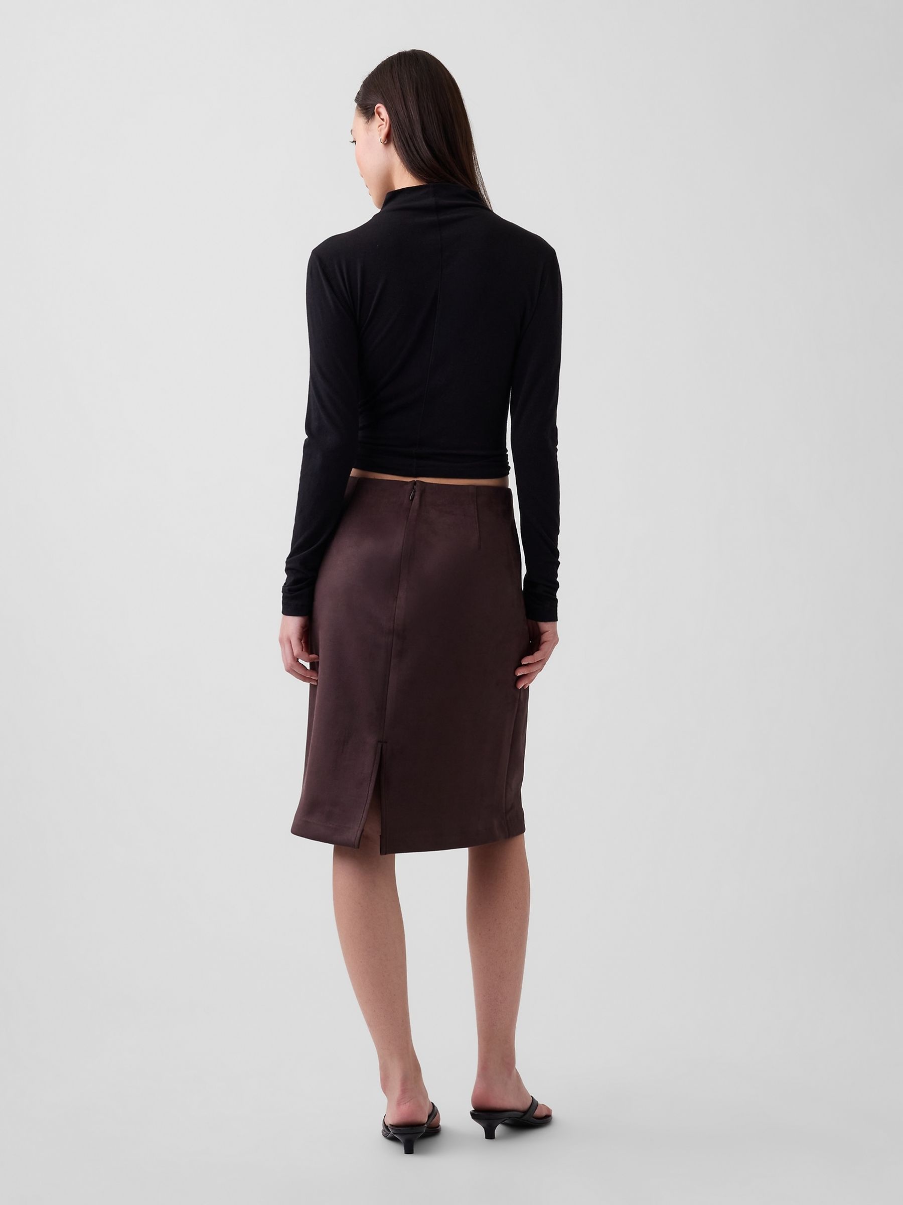 Chocolate Brown Faux Suede Pencil Skirt - Image 2 of 4