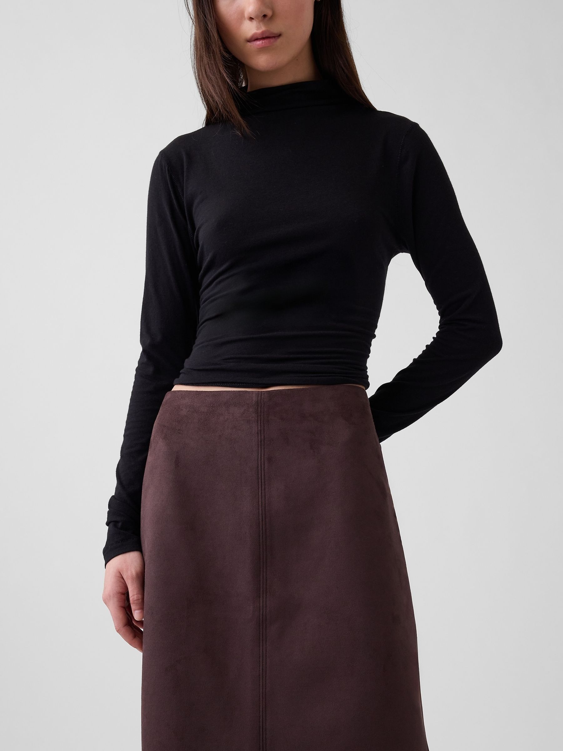 Chocolate Brown Faux Suede Pencil Skirt - Image 3 of 4