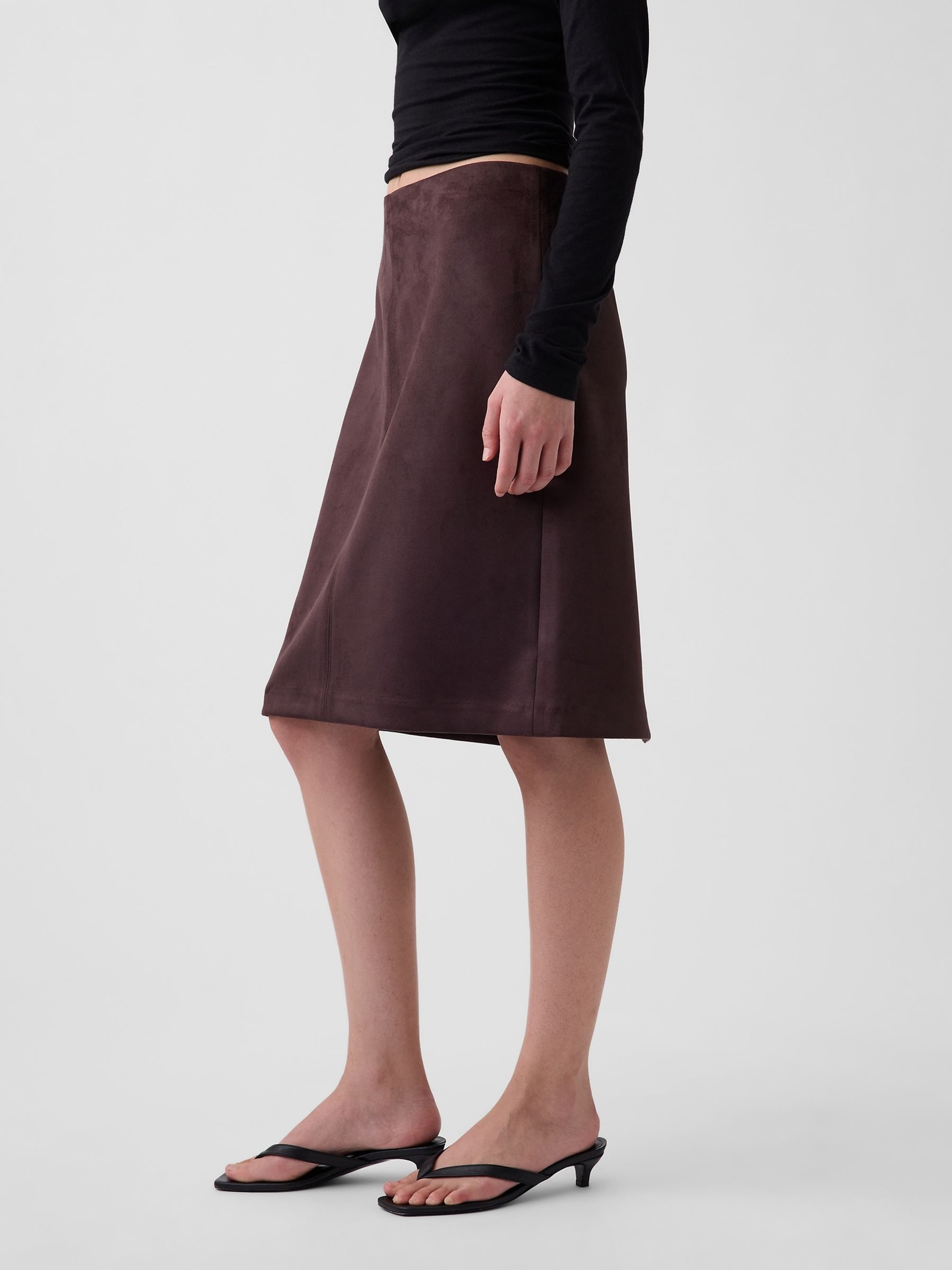 Chocolate Brown Faux Suede Pencil Skirt - Image 4 of 4