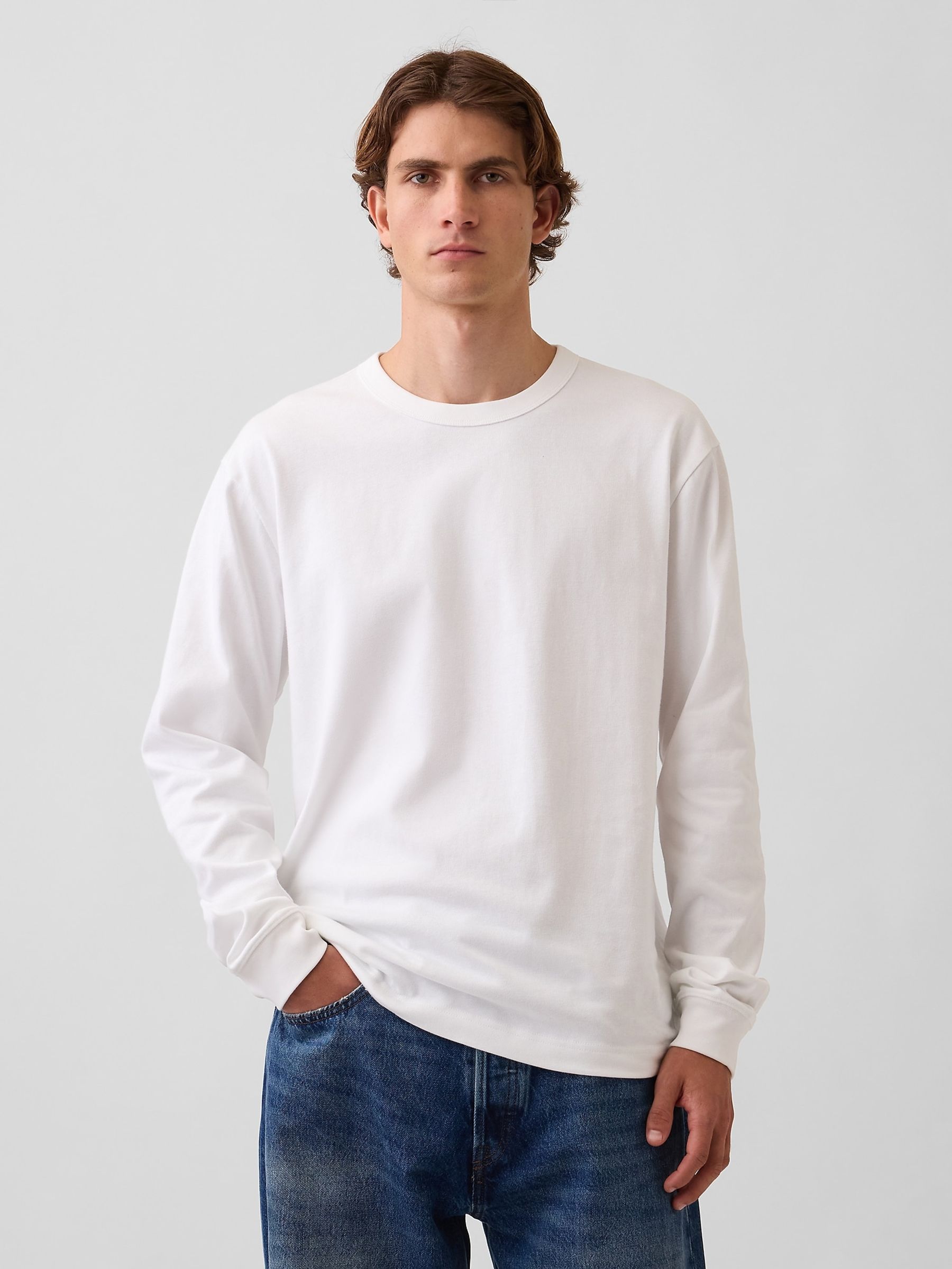 White Heavyweight Relaxed Long Sleeve T-Shirt - Image 1 of 4 White Heavyweight Relaxed Long Sleeve T-Shirt - Image 1 of 4