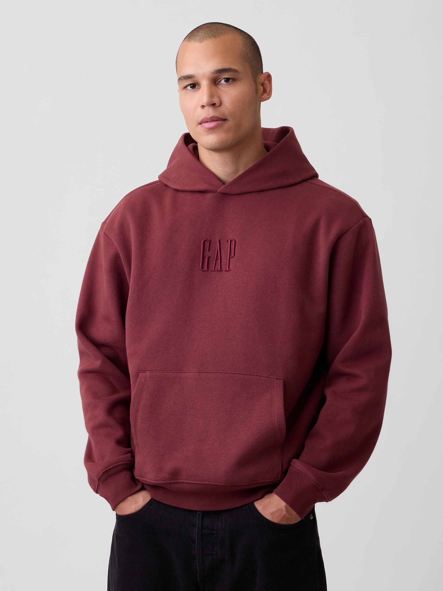 Burgundy Red Vintage Soft Oversized Mini-Logo Hoodie - Image 1 of 4