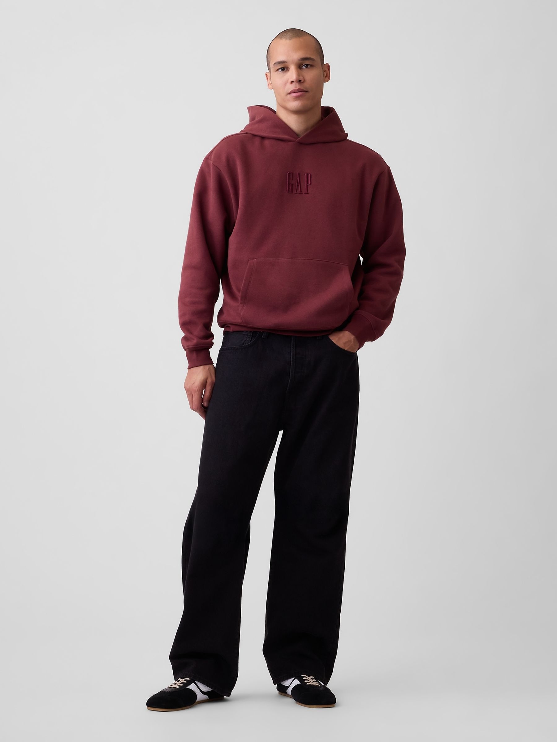 Burgundy Red Vintage Soft Oversized Mini-Logo Hoodie - Image 3 of 4