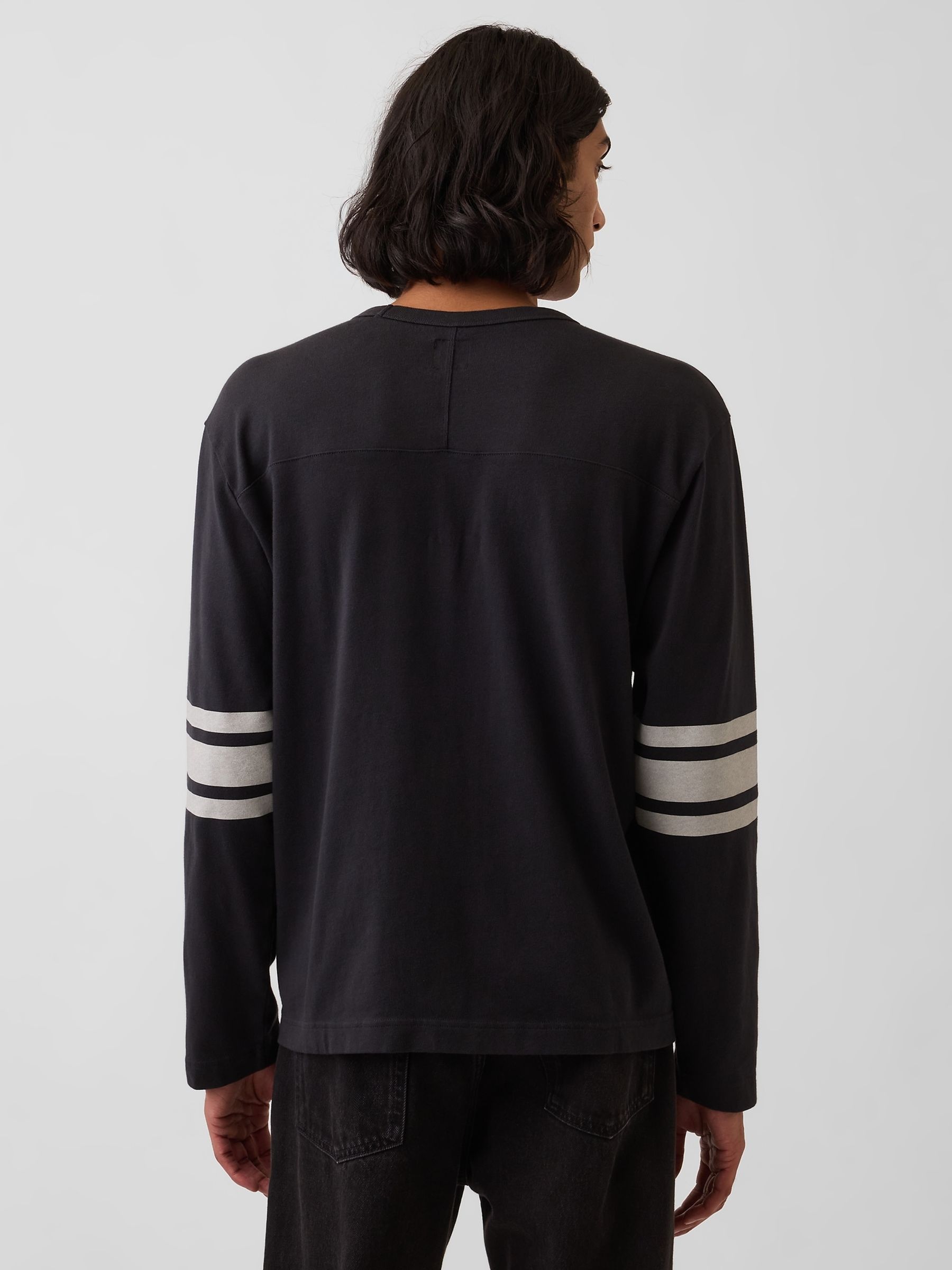 Black Heavyweight Varsity Long Sleeve T-Shirt - Image 2 of 5 Black Heavyweight Varsity Long Sleeve T-Shirt - Image 2 of 5