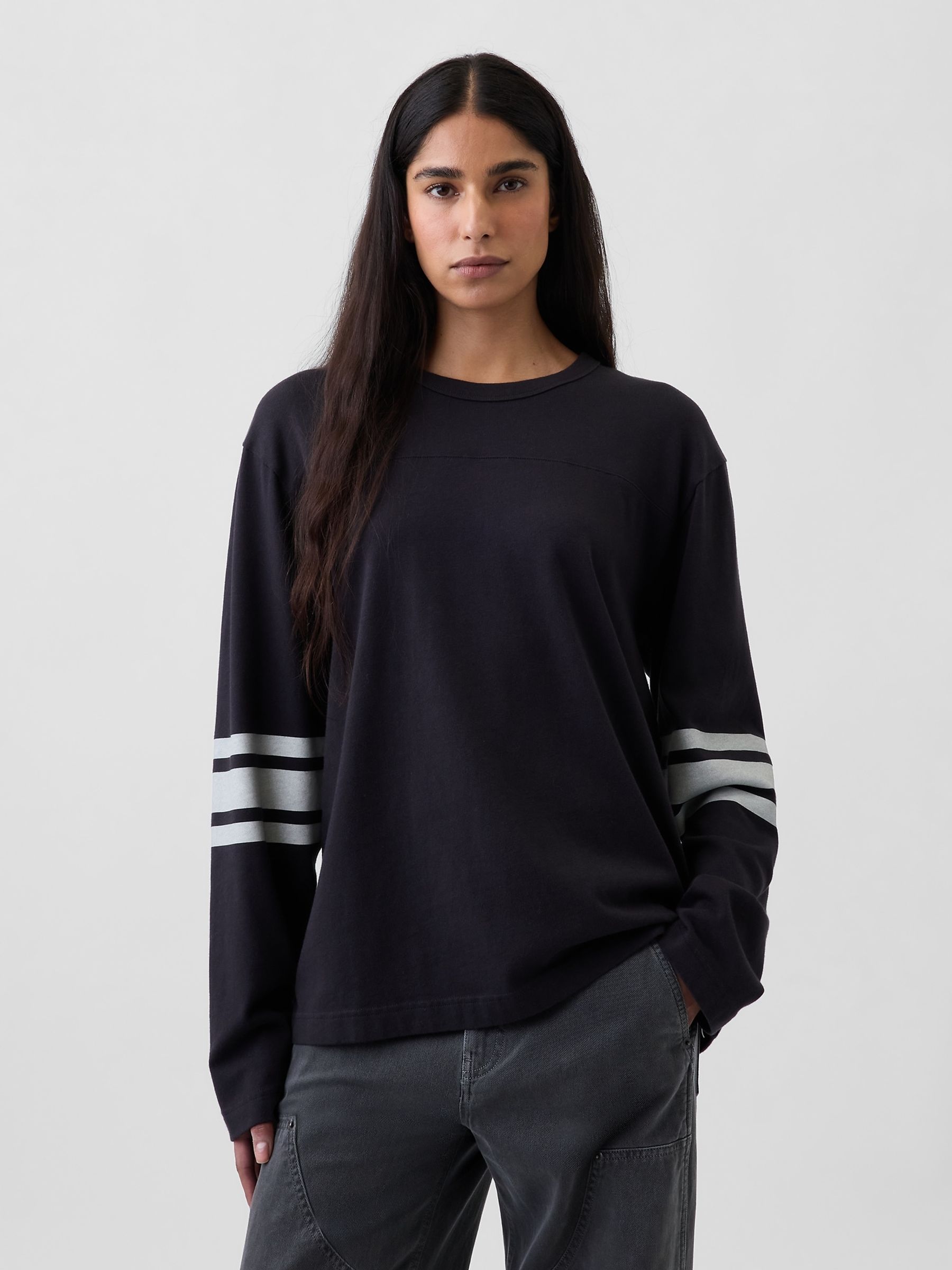 Black Heavyweight Varsity Long Sleeve T-Shirt - Image 3 of 5