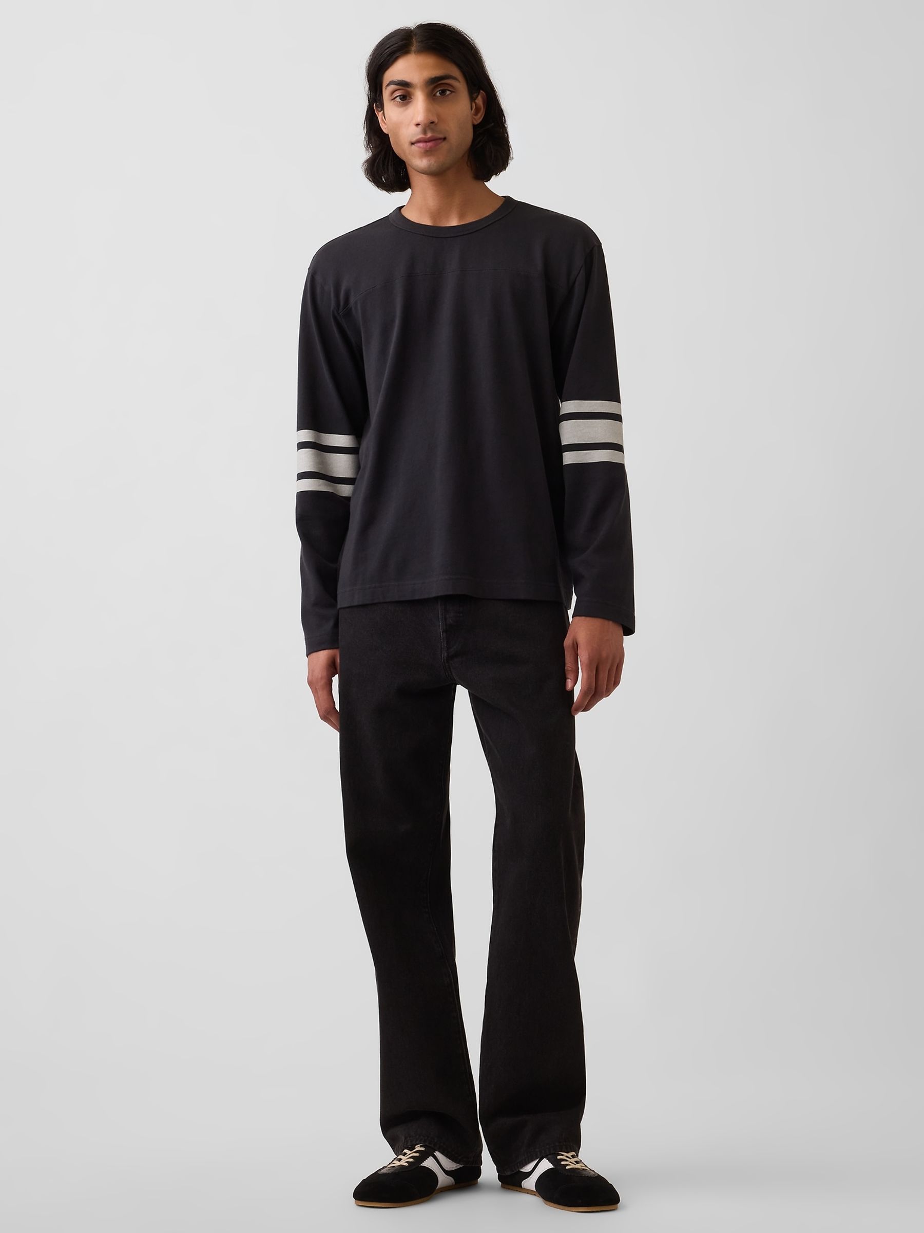 Black Heavyweight Varsity Long Sleeve T-Shirt - Image 4 of 5