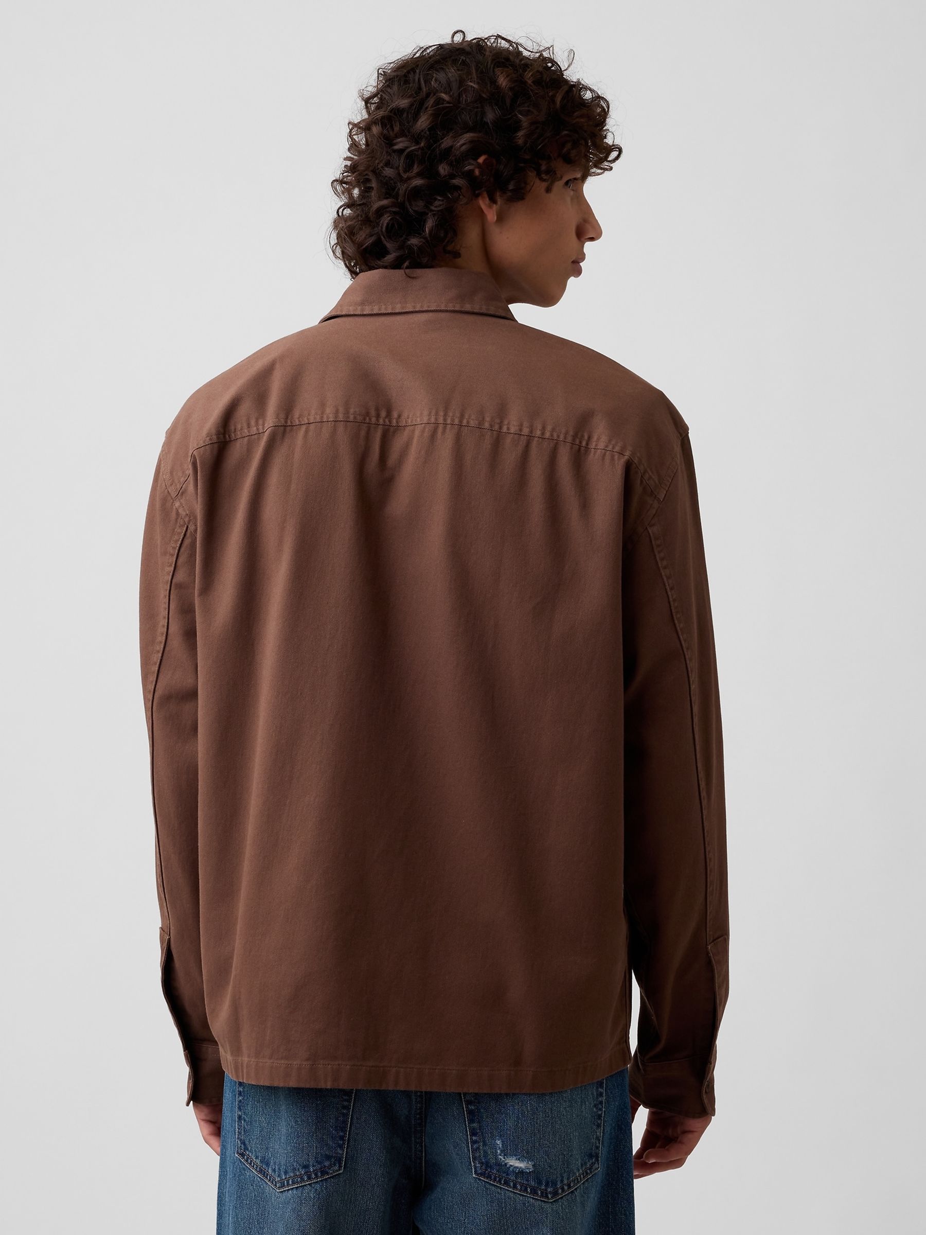 Brown Boxy Fit Twill Shirt - Image 2 of 5 Brown Boxy Fit Twill Shirt - Image 2 of 5