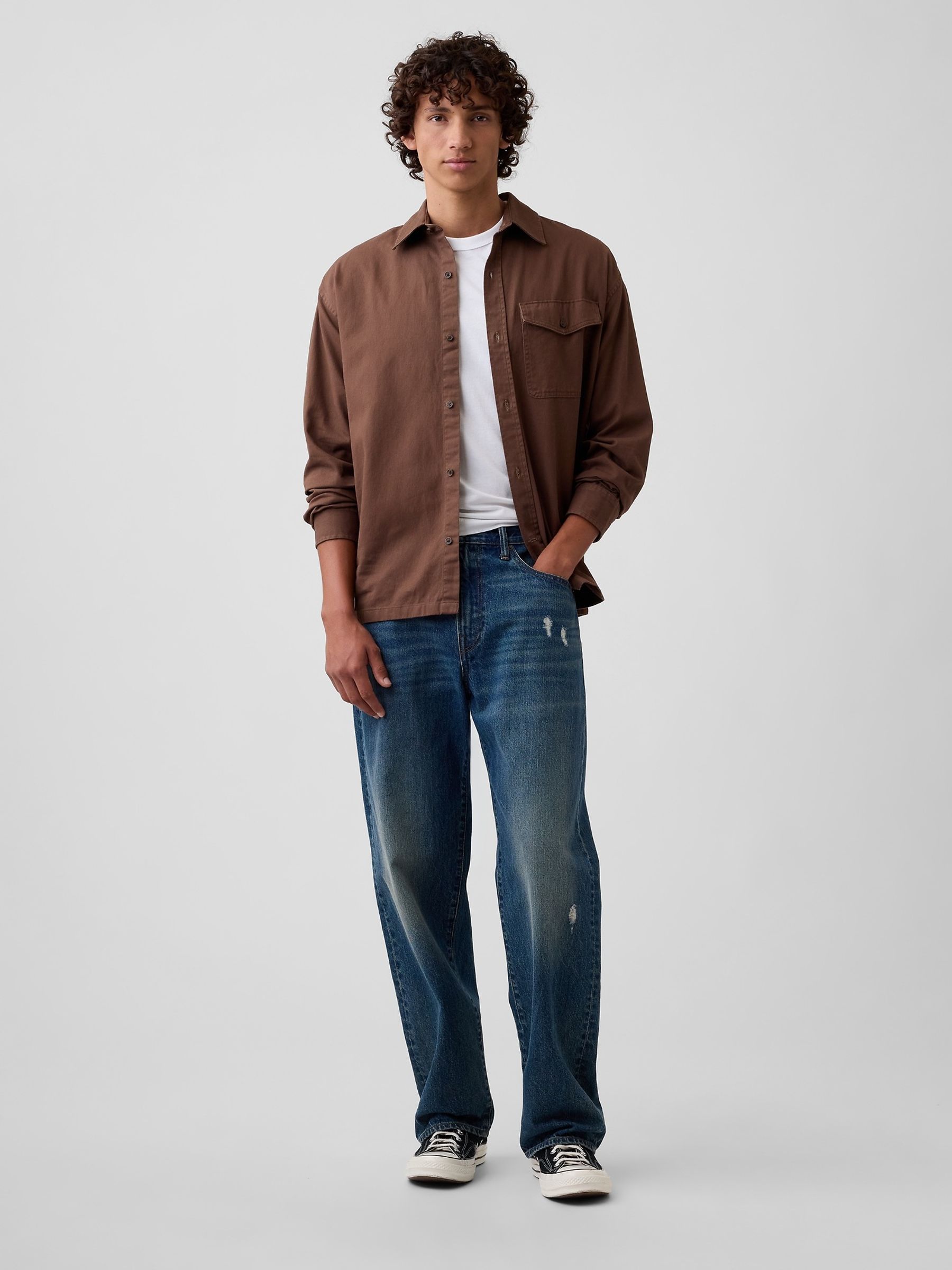 Brown Boxy Fit Twill Shirt - Image 3 of 5