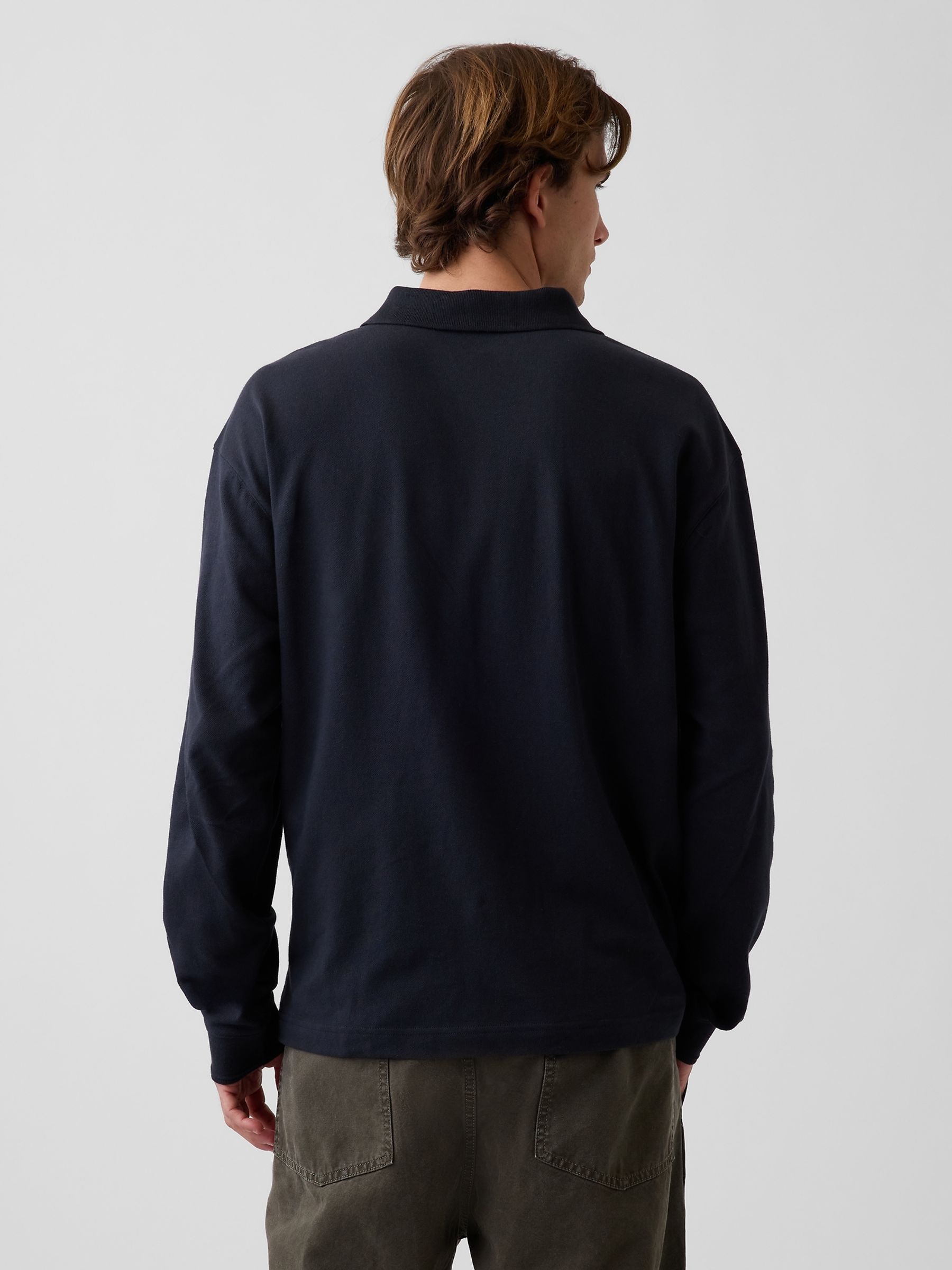 Black Oversized Pique Polo Shirt - Image 2 of 4