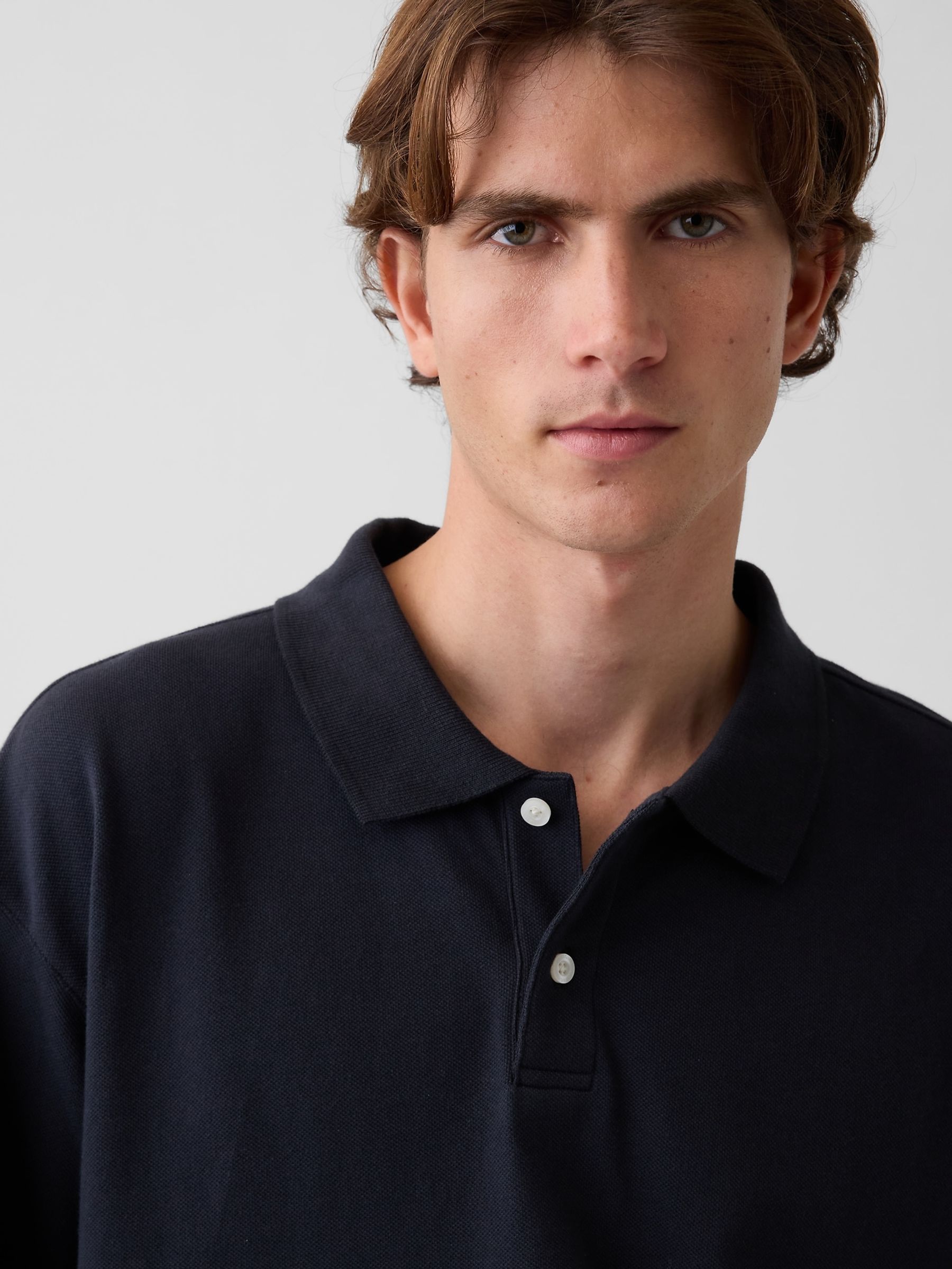 Black Oversized Pique Polo Shirt - Image 4 of 4 Black Oversized Pique Polo Shirt - Image 4 of 4
