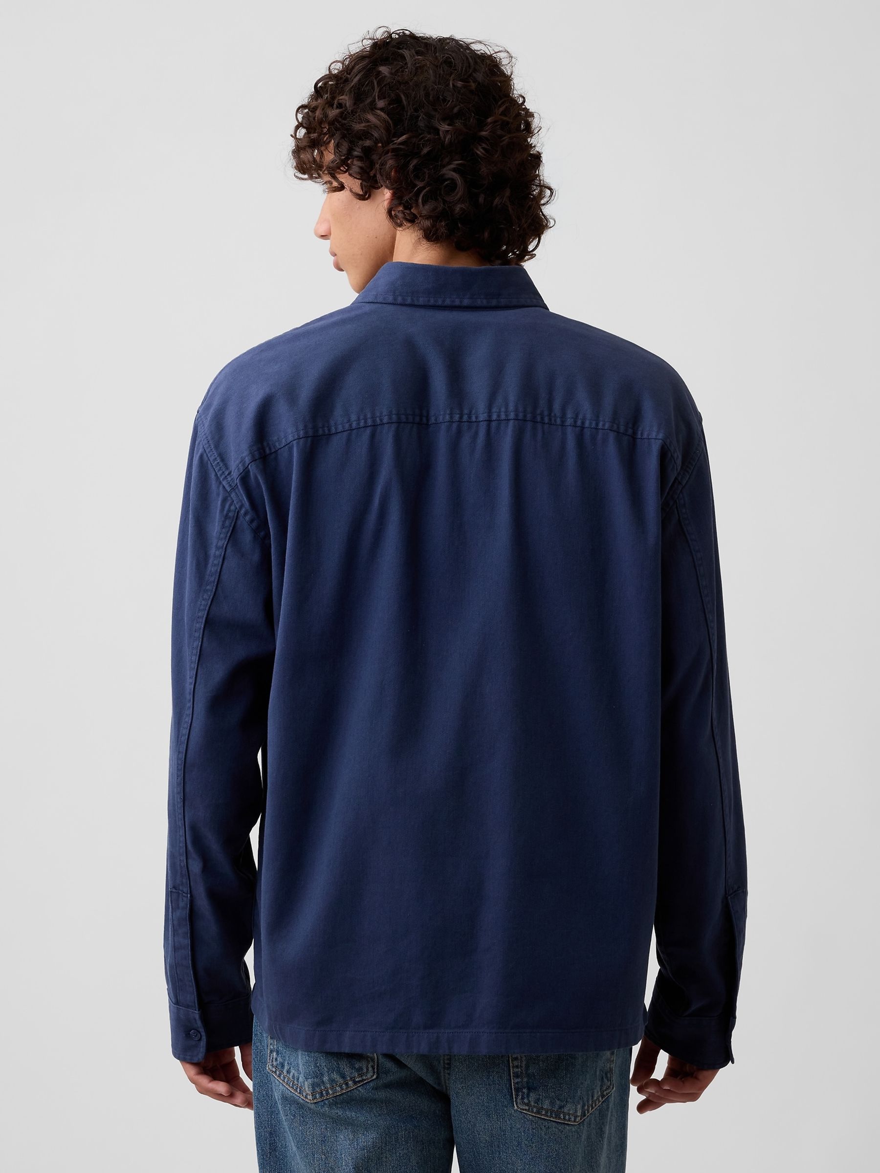 Navy Boxy Fit Twill Shirt - Image 2 of 4