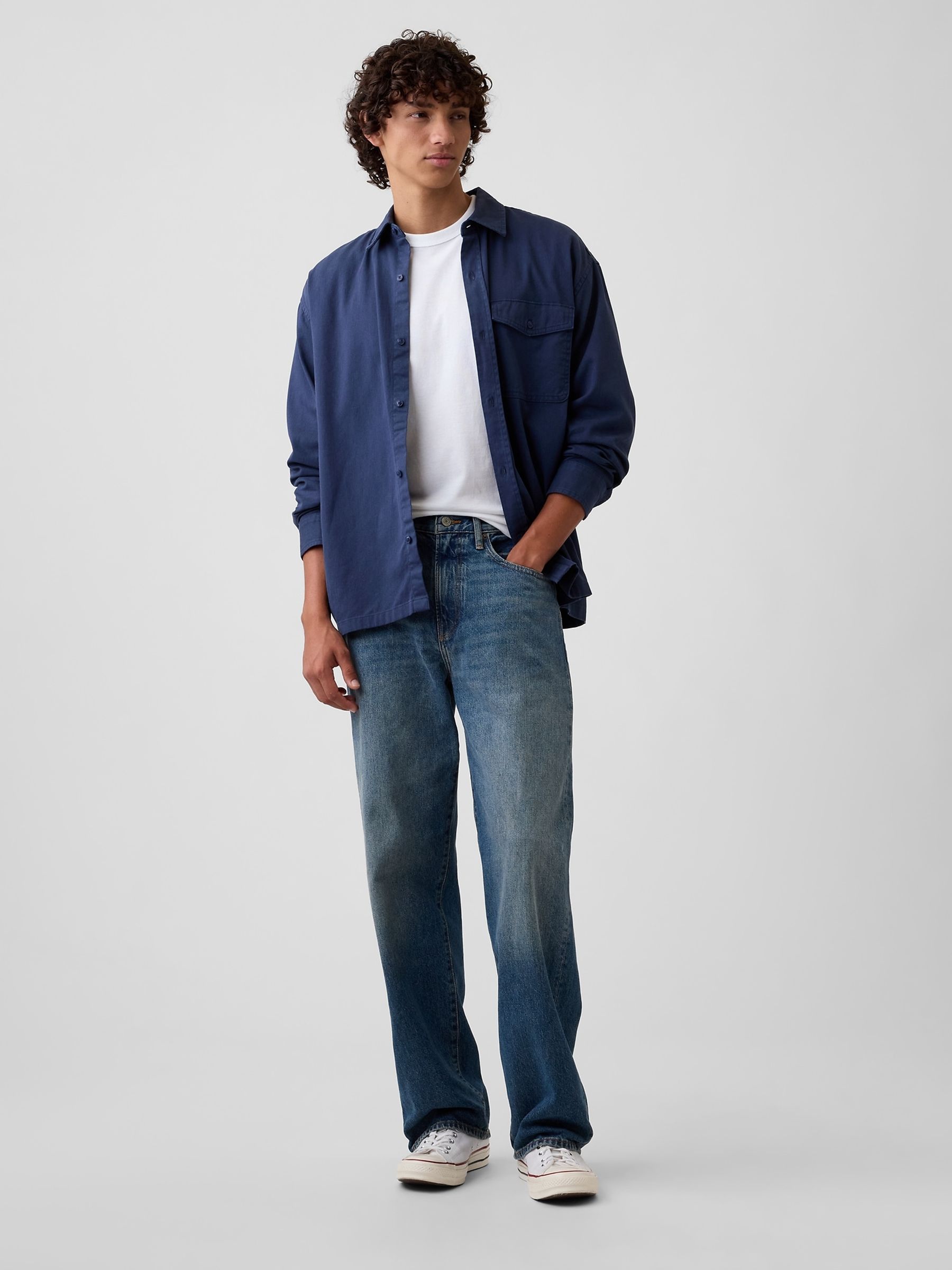 Navy Boxy Fit Twill Shirt - Image 3 of 4