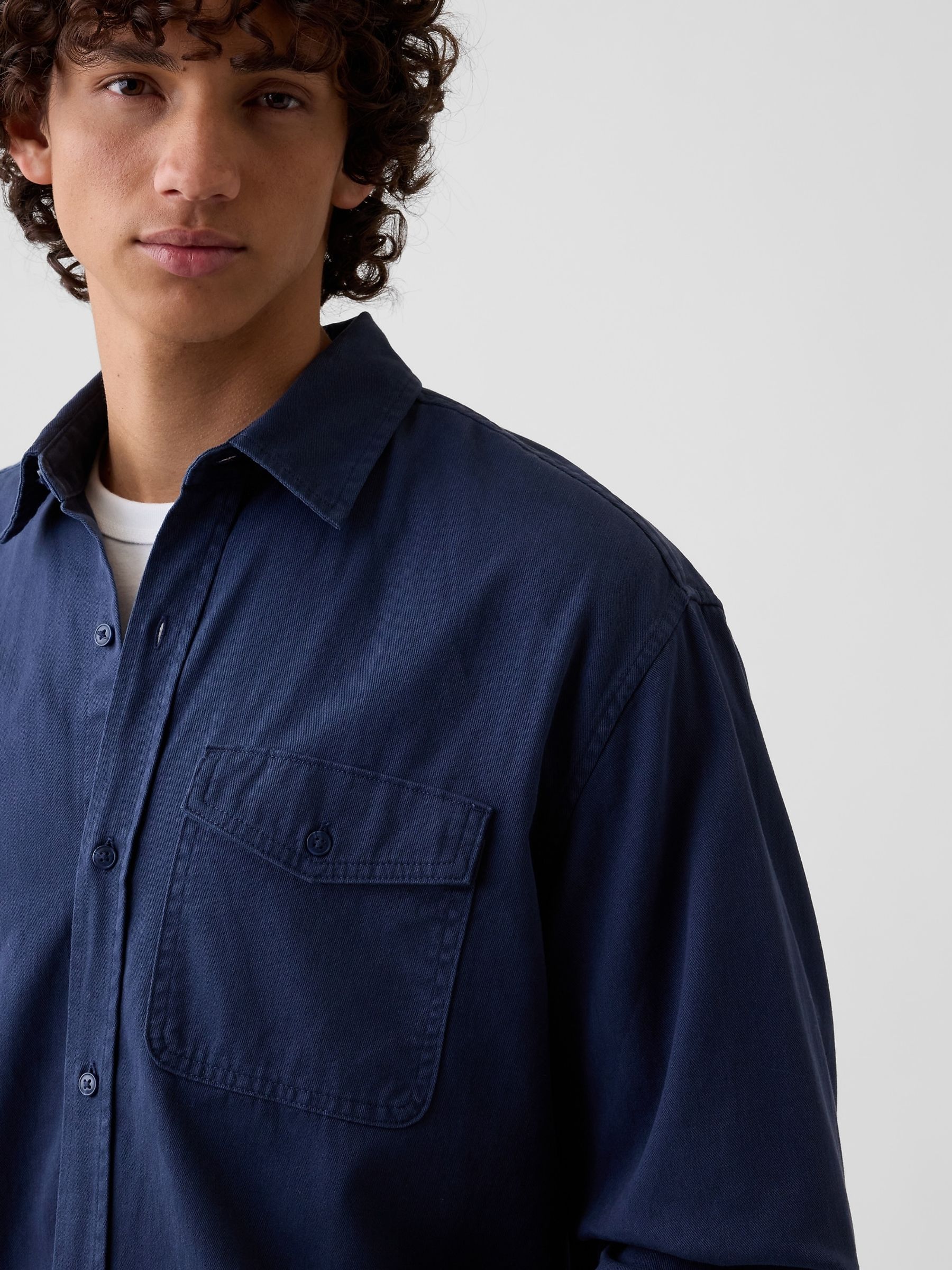 Navy Boxy Fit Twill Shirt - Image 4 of 4
