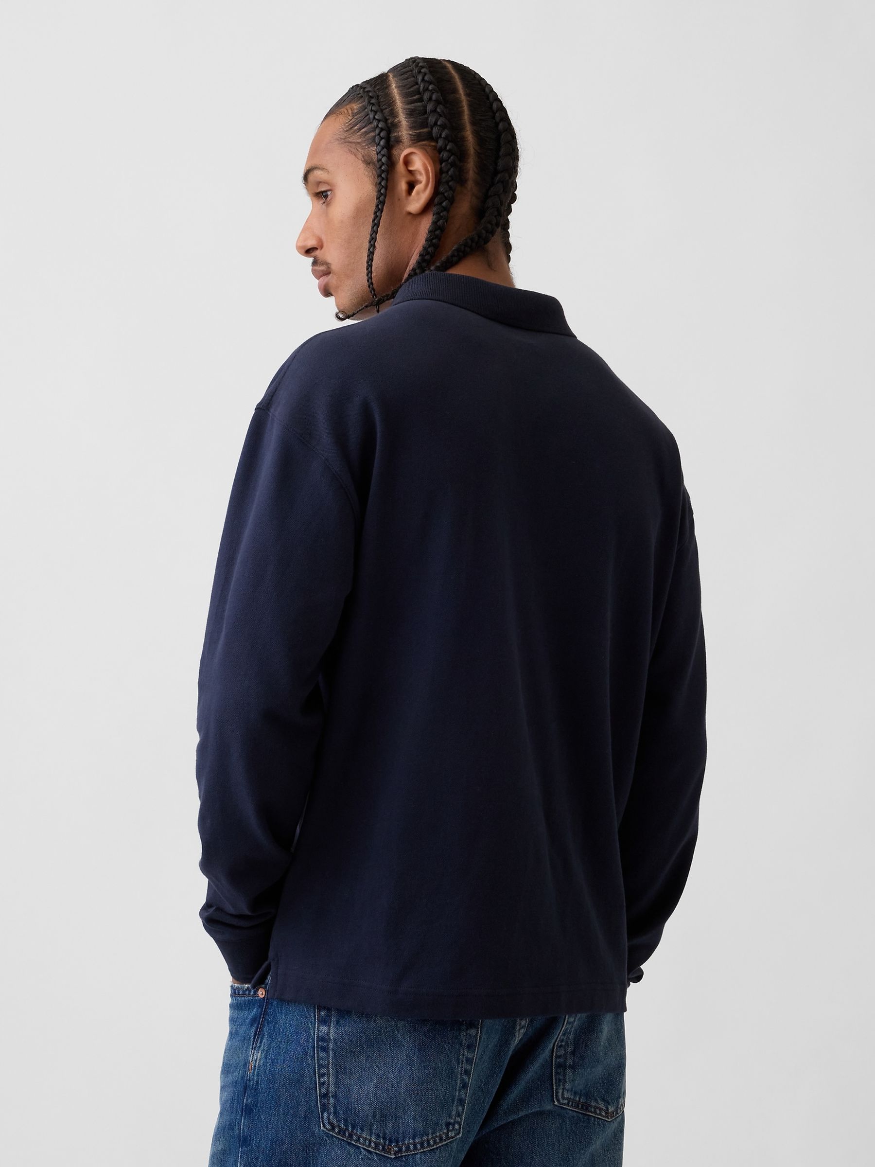 Navy Oversized Pique Polo Shirt - Image 2 of 3 Navy Oversized Pique Polo Shirt - Image 2 of 3