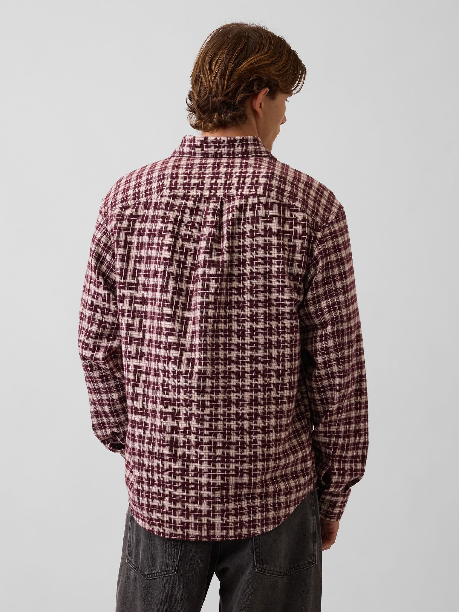 Burgundy Check Relaxed Flannel Shirt - Image 2 of 4